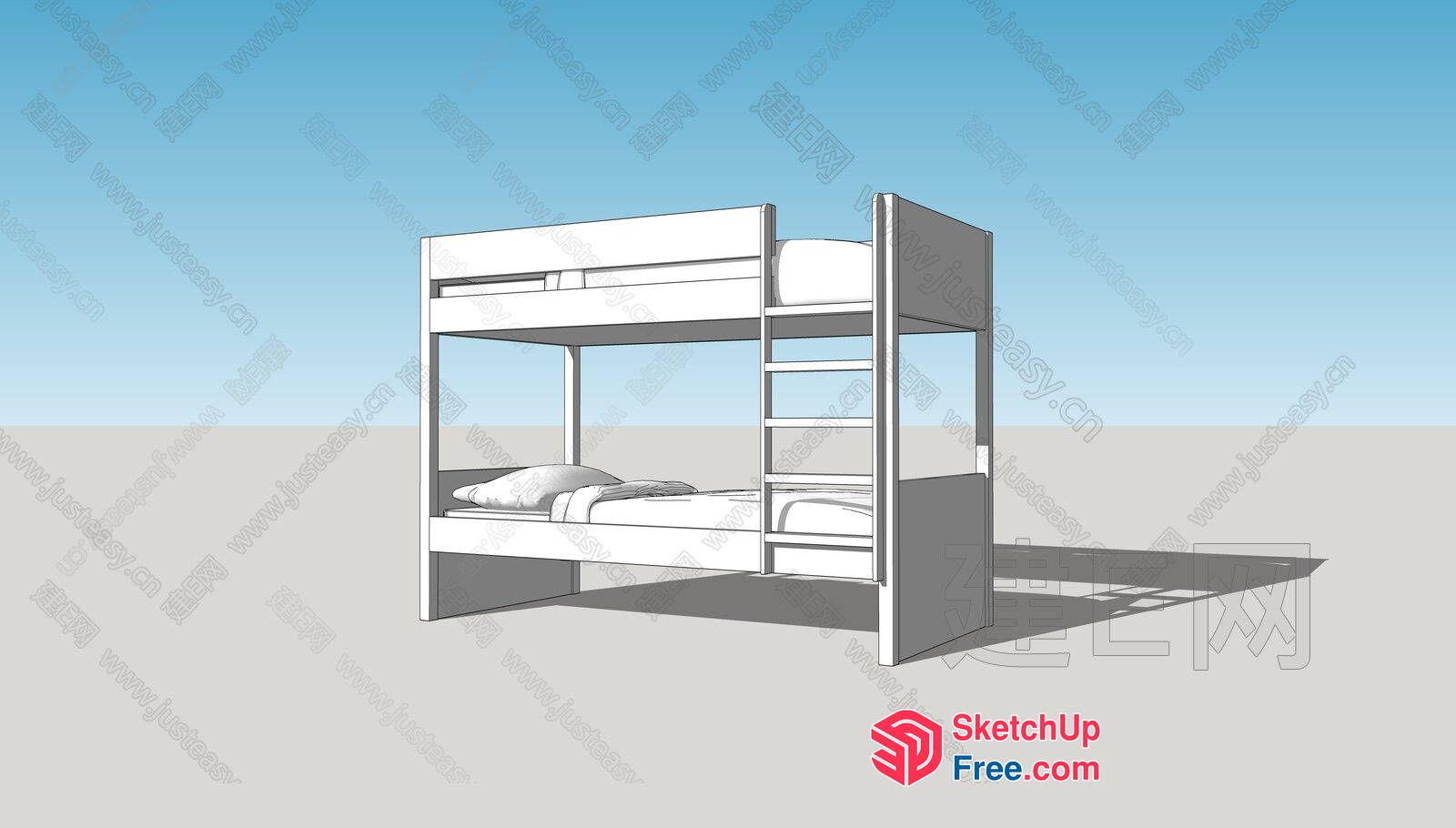 Modern Minimalist White Bunk Bed Design 3D SketchUp File