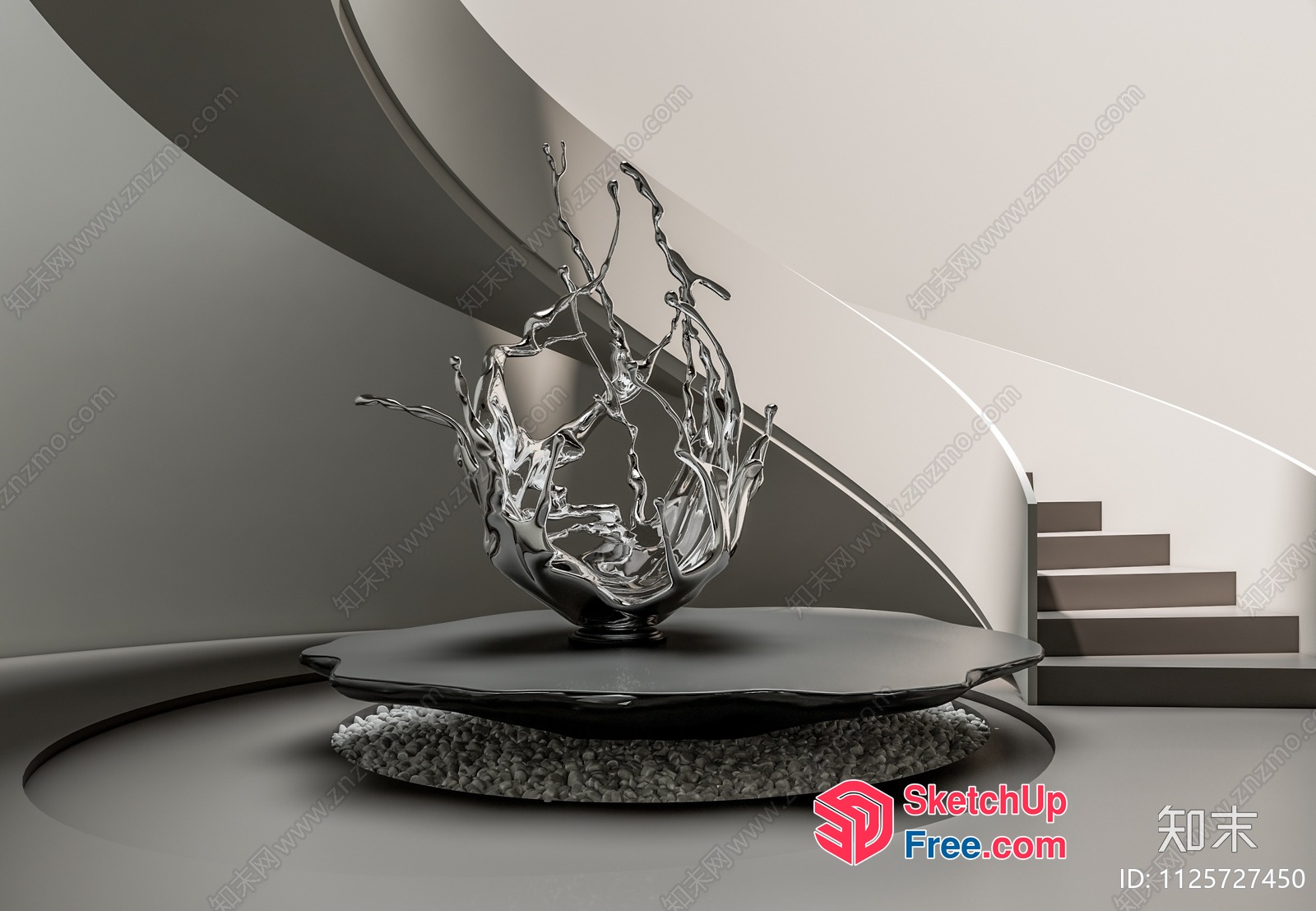 Staircase With Water Splash Sculpture 3D SketchUp File