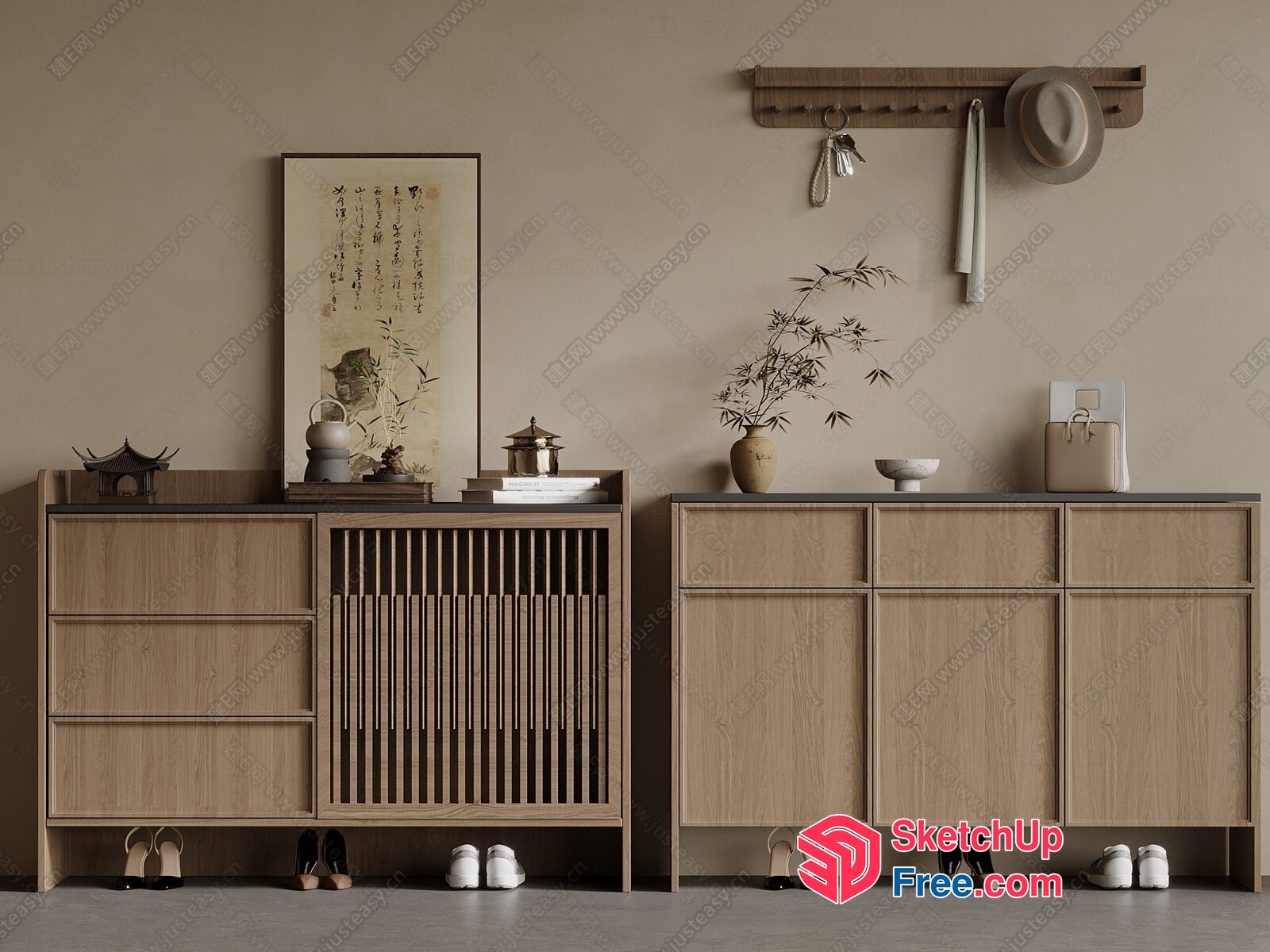 Minimalist Japanese-Inspired Decor Cabinet 3D SketchUp File