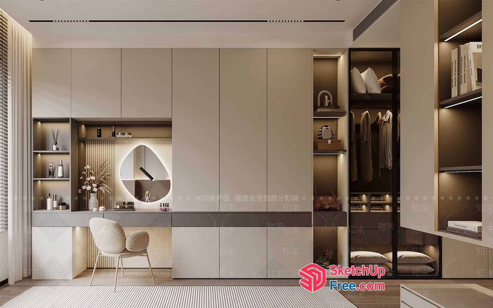 Modern Minimalist Bedroom With Built-In Storage And Desk 3D SketchUp File