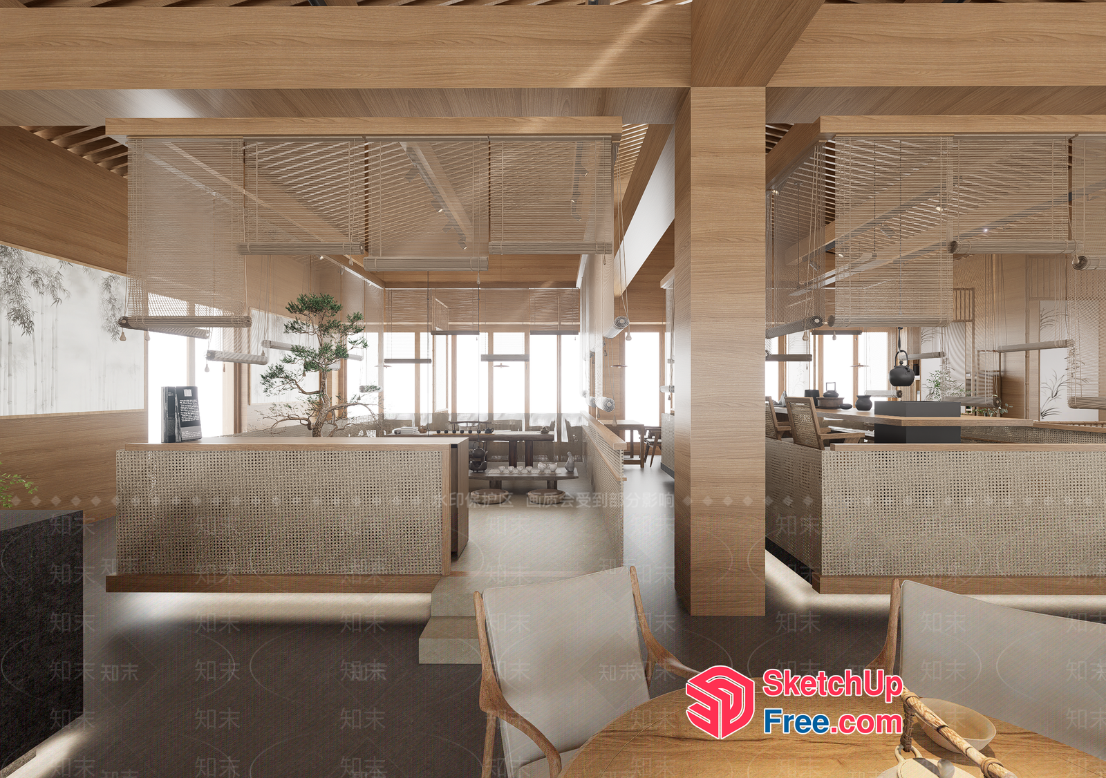 Modern Japanese-Style Office Interior With Natural Light And Wood Accents 3D SketchUp File