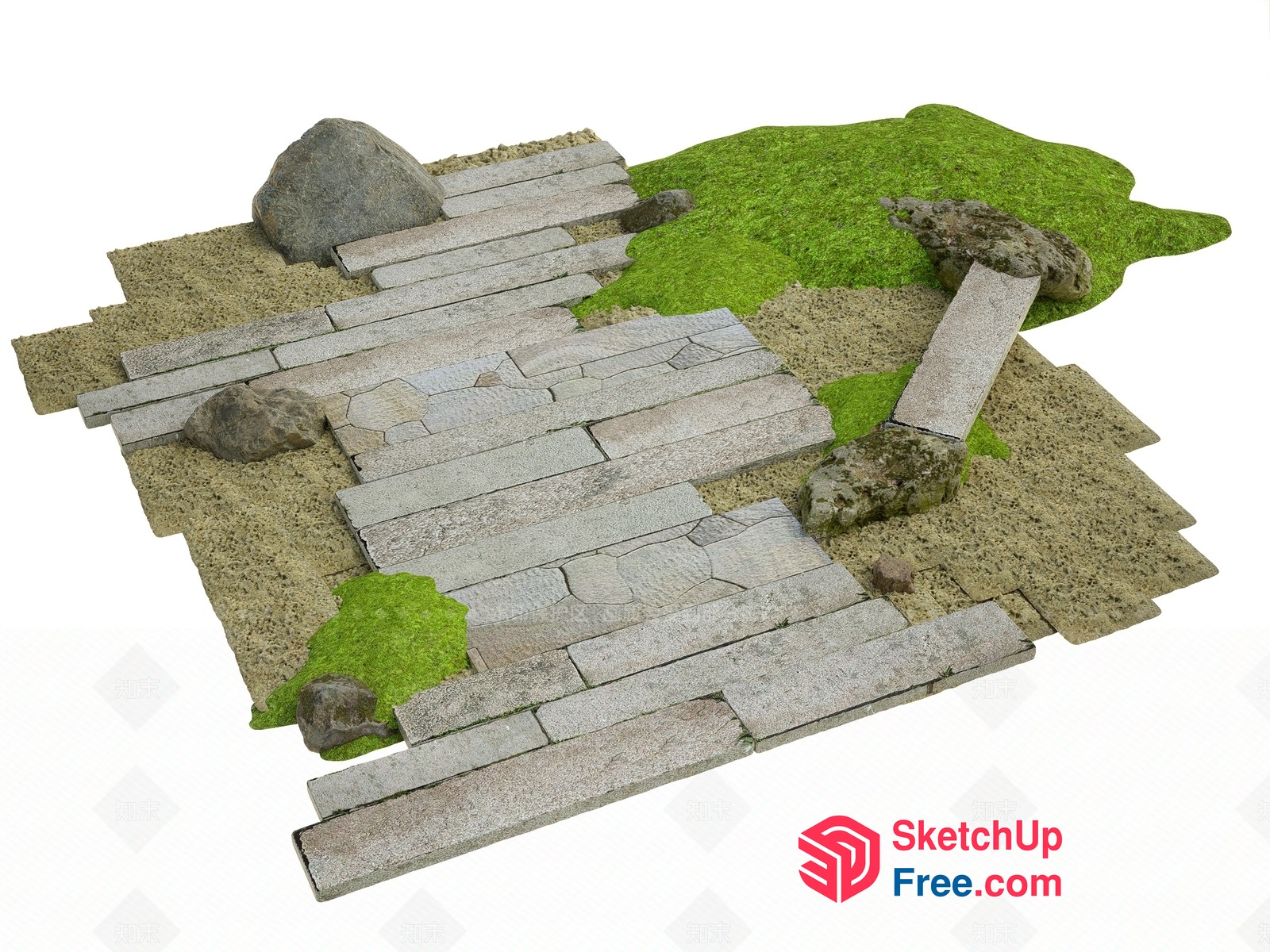 Stone Wall With Greenery And Rocks 3D SketchUp File