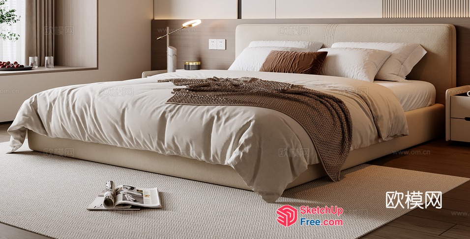 Comfortable Modern Bedroom With Neutral Color Scheme 3D SketchUp File