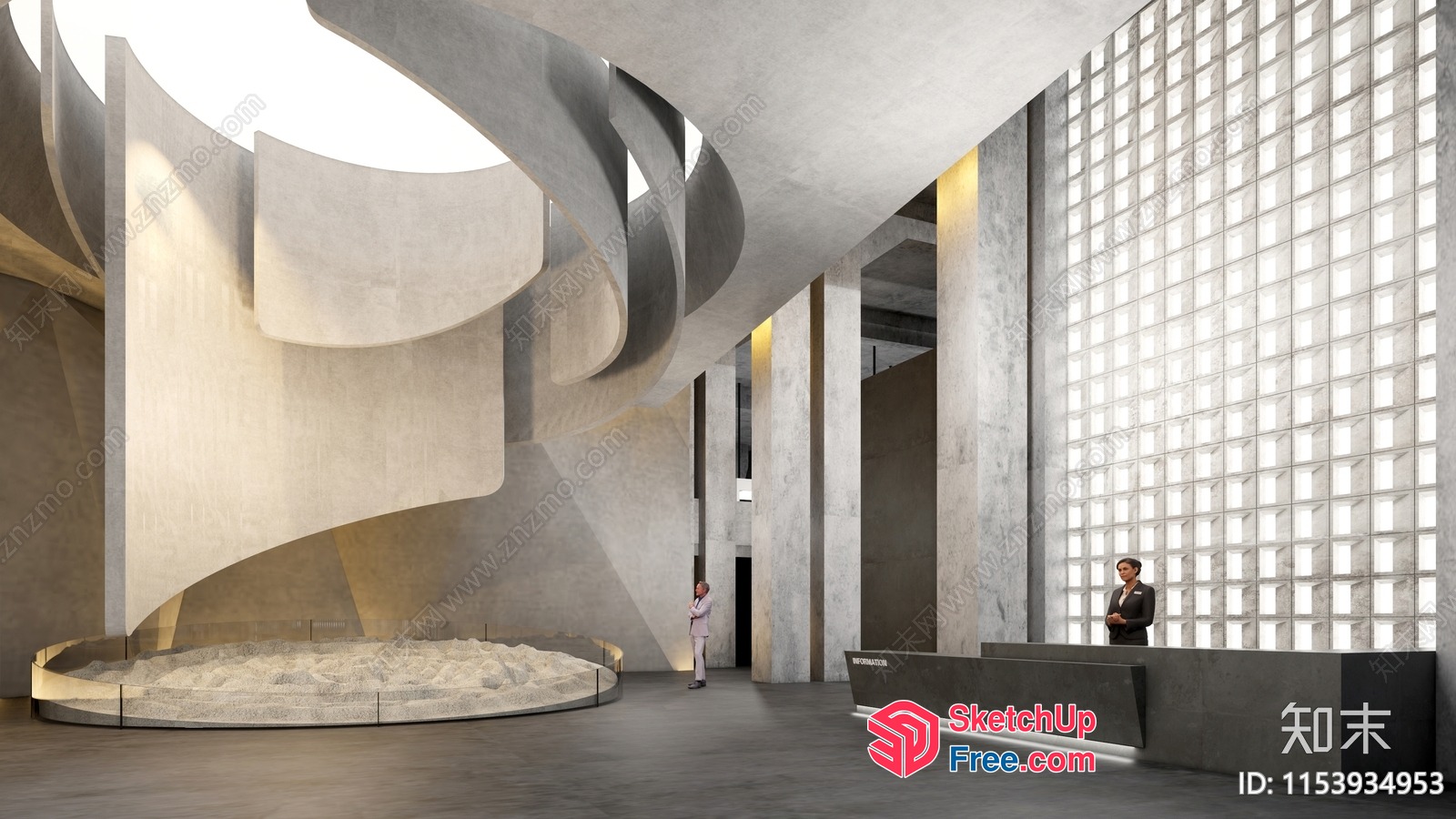 Curved Concrete Pillar And Stairway Interior 3D SketchUp File
