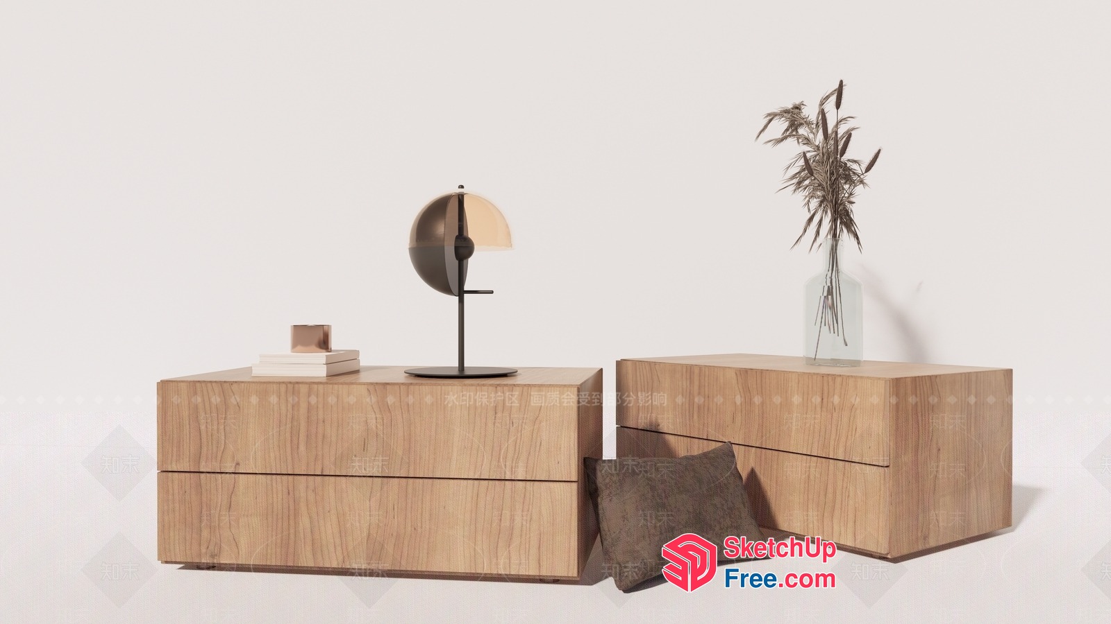 Modern Minimalist Light Wood Furniture Set 3D SketchUp File