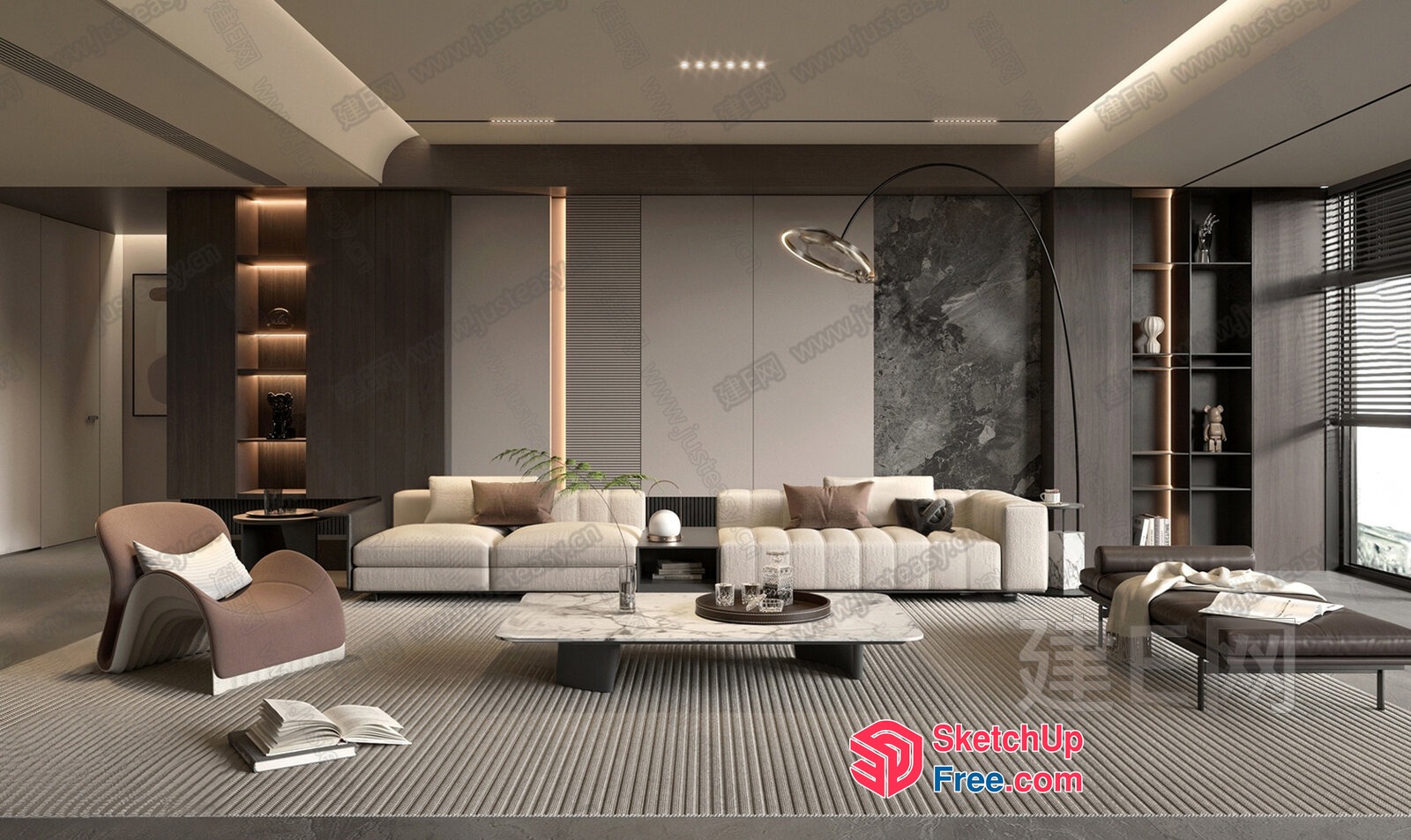 Modern Minimalist Living Room With Neutral Color Scheme 3D SketchUp File