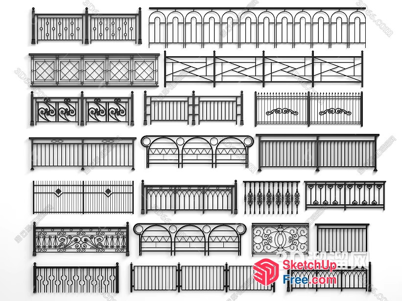Ornate Balcony Railings Collection 3D SketchUp File