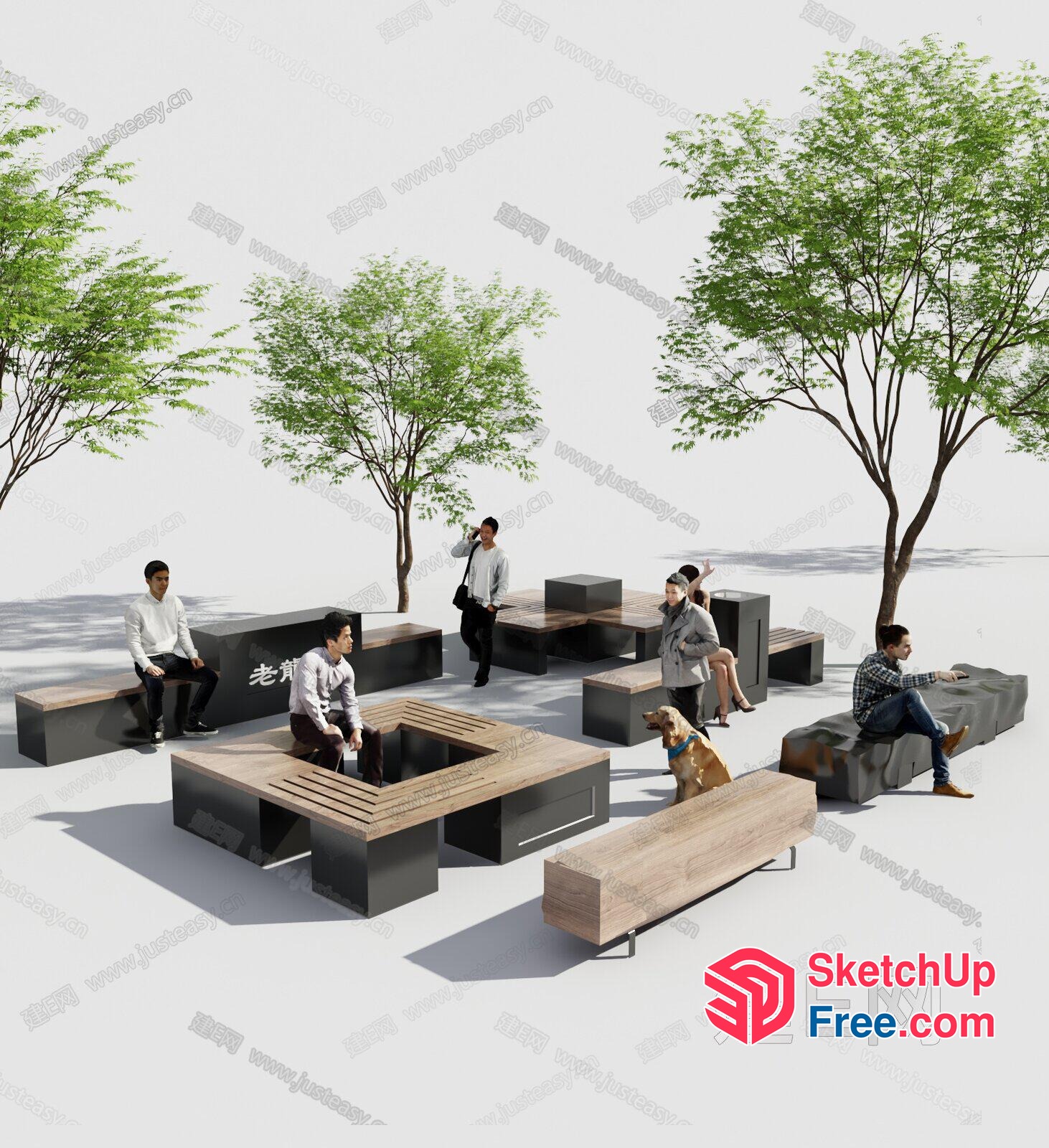 People Sitting On Modern Benches And Tables 3D SketchUp File