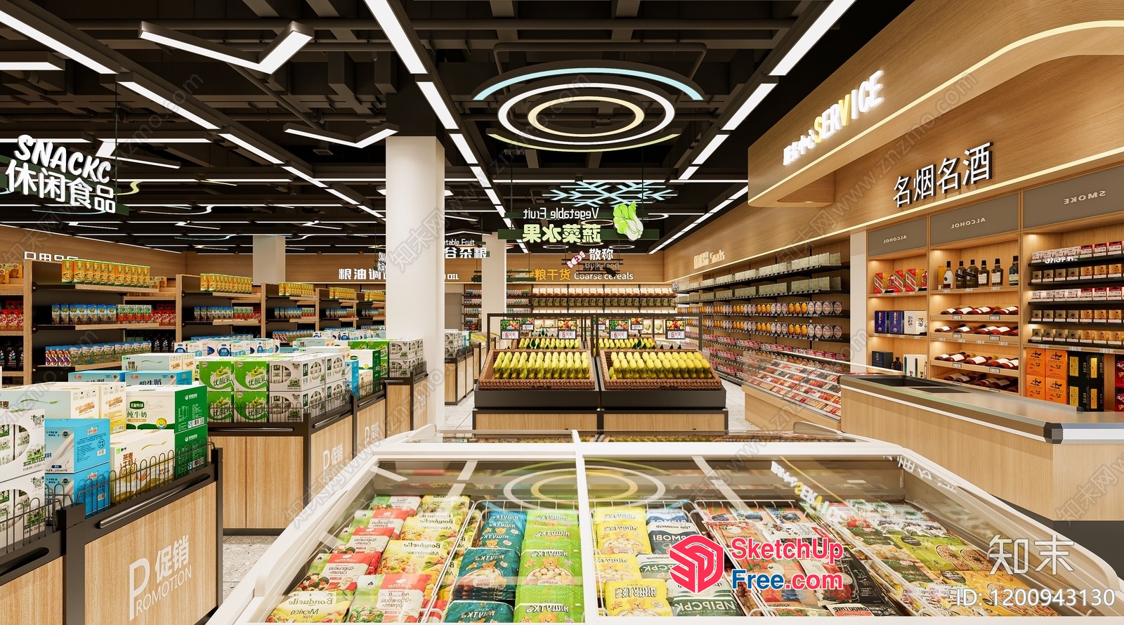 Modern Supermarket Interior With Sleek Lighting And Colorful Products 3D SketchUp File