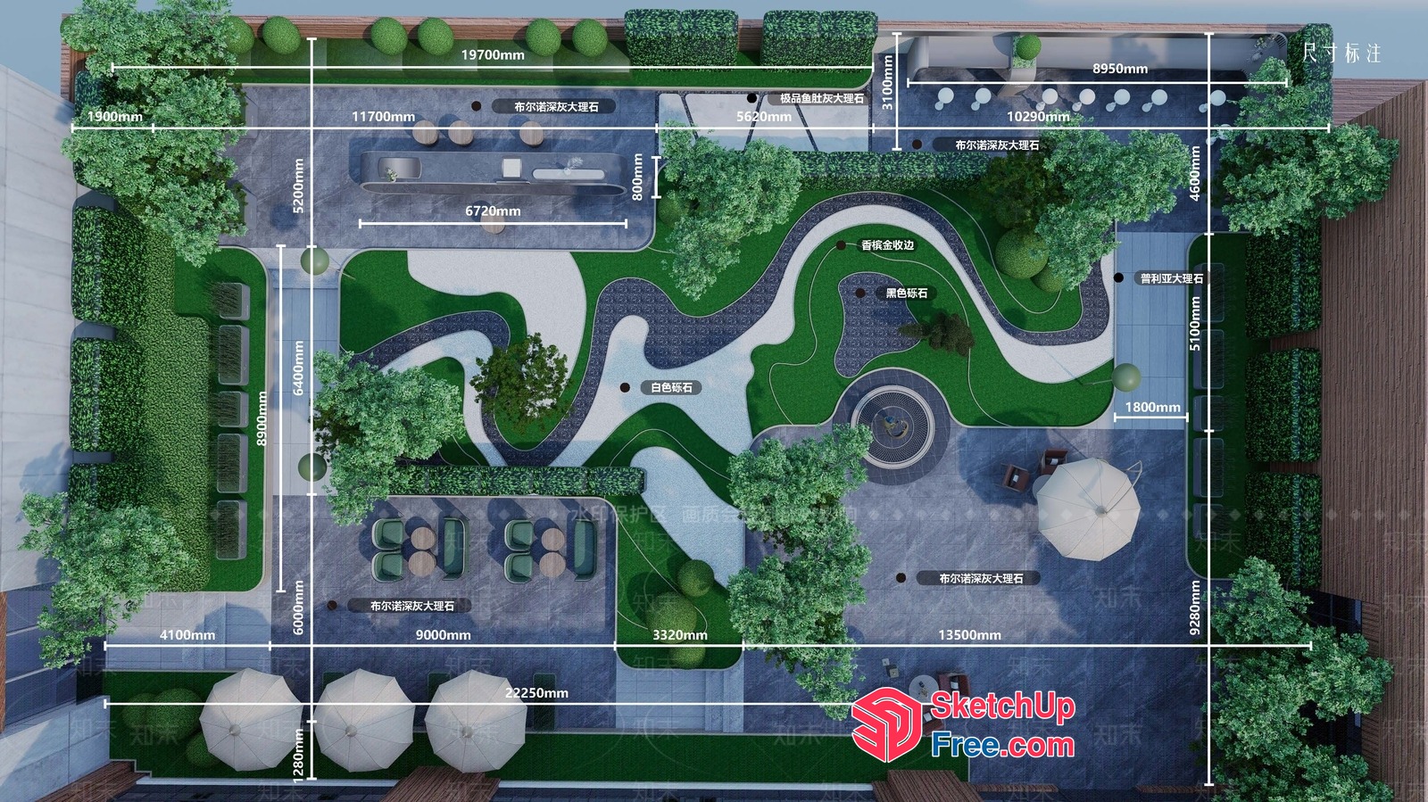 Modern Outdoor Space With Lush Greenery And Water Features 3D SketchUp File