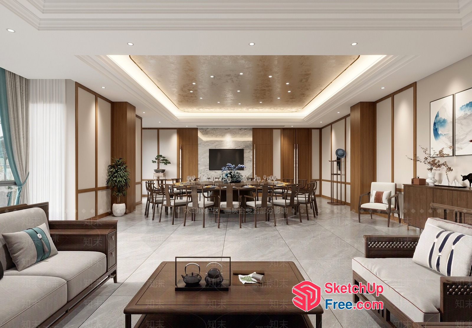 Elegant And Modern Dining Room With Sophisticated Lighting 3D SketchUp File