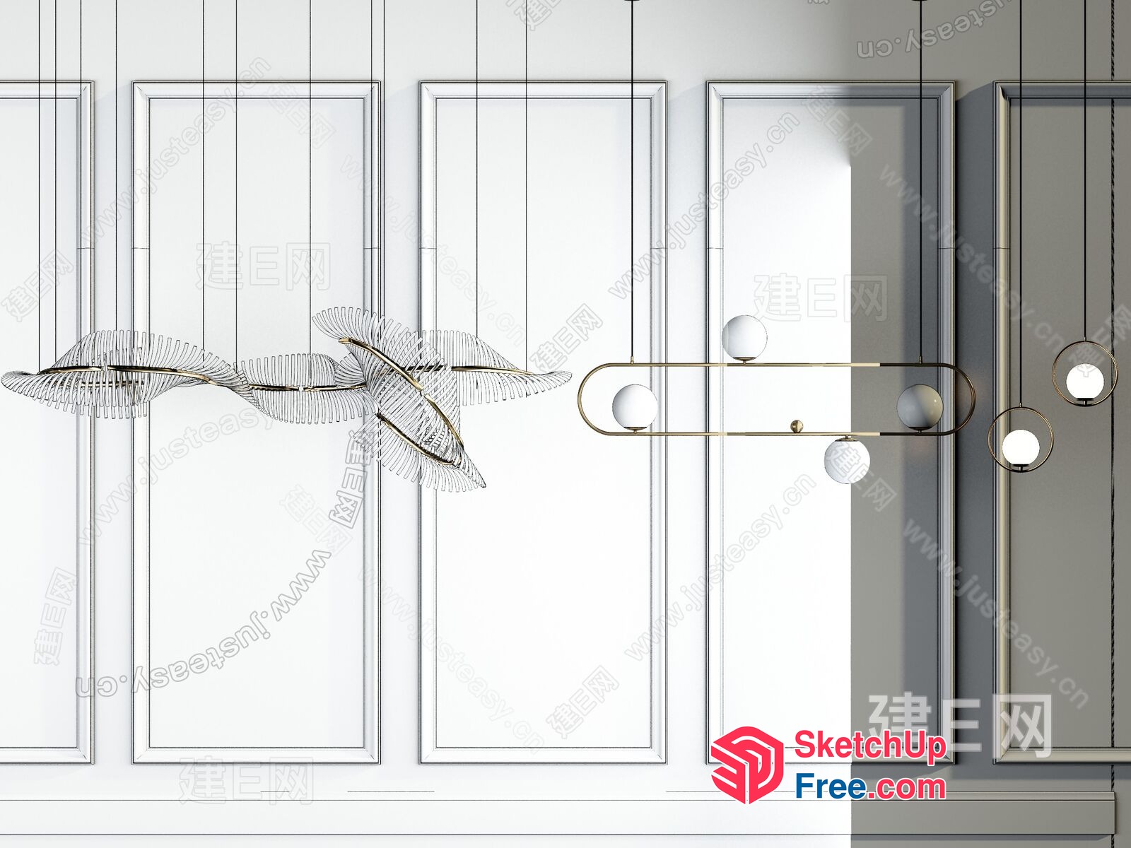 Elegant Gold And White Modern Lighting Fixture Collection 3D SketchUp File
