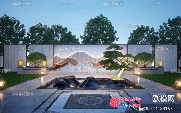 Japanese Style Garden With Water Features And Tree 3D SketchUp File
