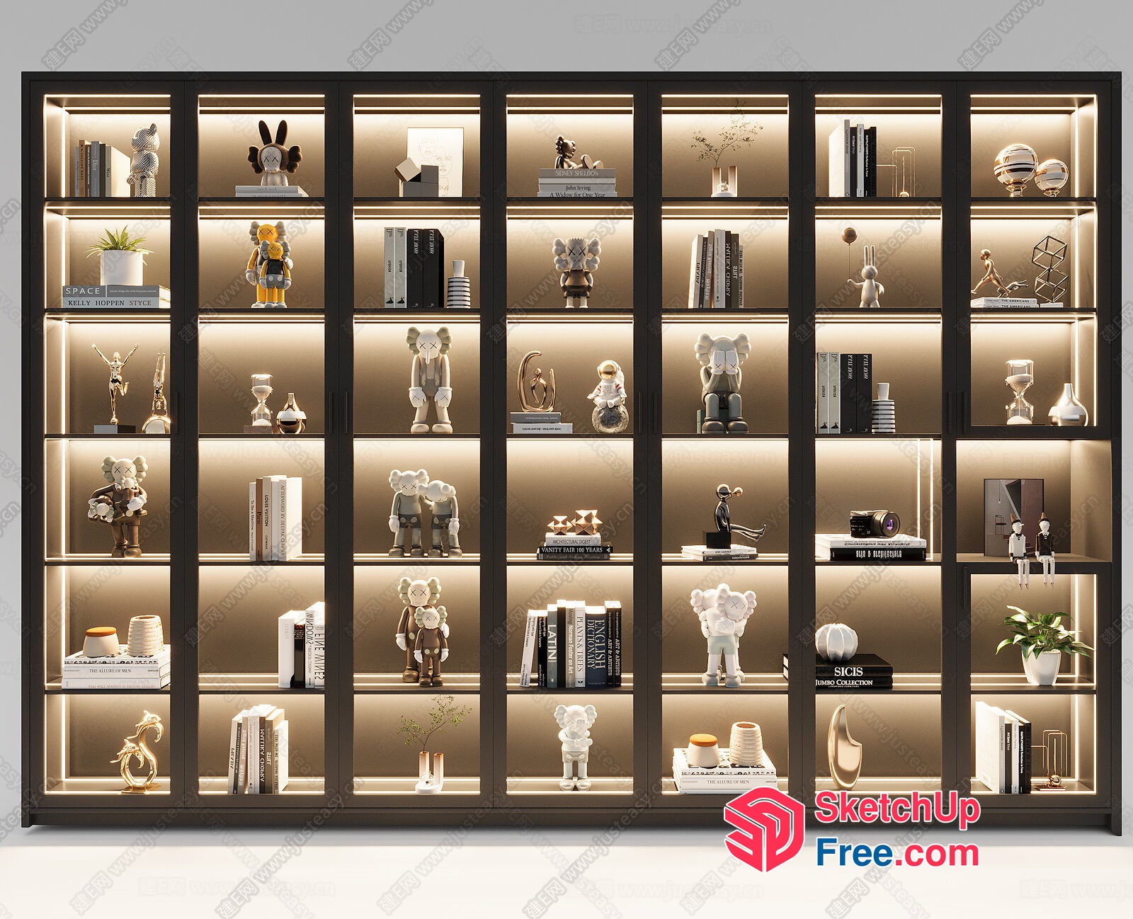 Elegant Modern Shelf With Led Lighting And Decorative Items 3D SketchUp File