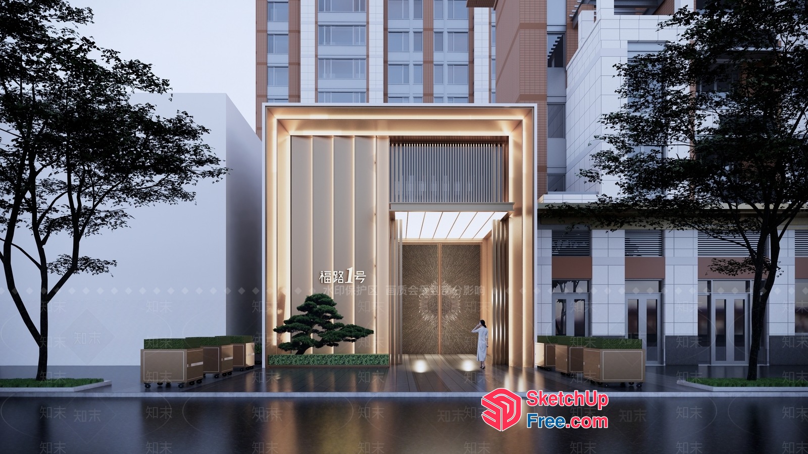 Modern Asian-Inspired Building Exterior 3D SketchUp File