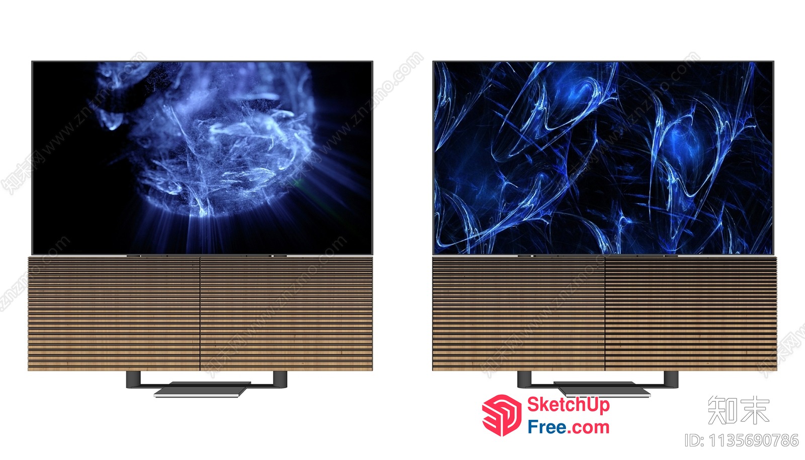 Two Modern Tvs On Wooden Cabinets 3D SketchUp File