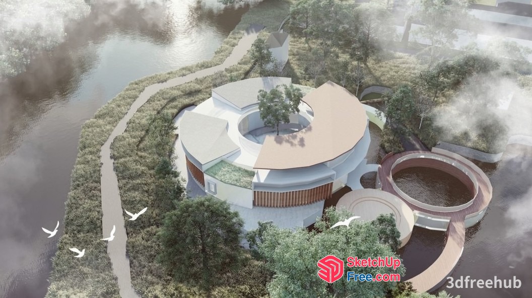 Modern Circular Building With Natural Surroundings 3D SketchUp File