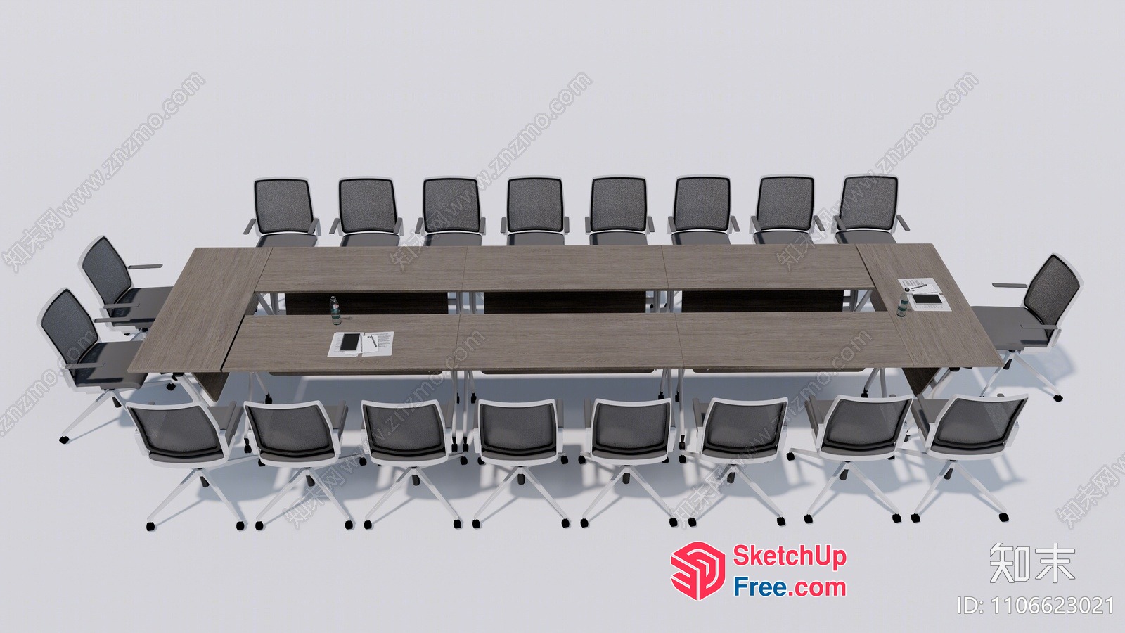 Long Rectangular Conference Table With Gray Chairs 3D SketchUp File