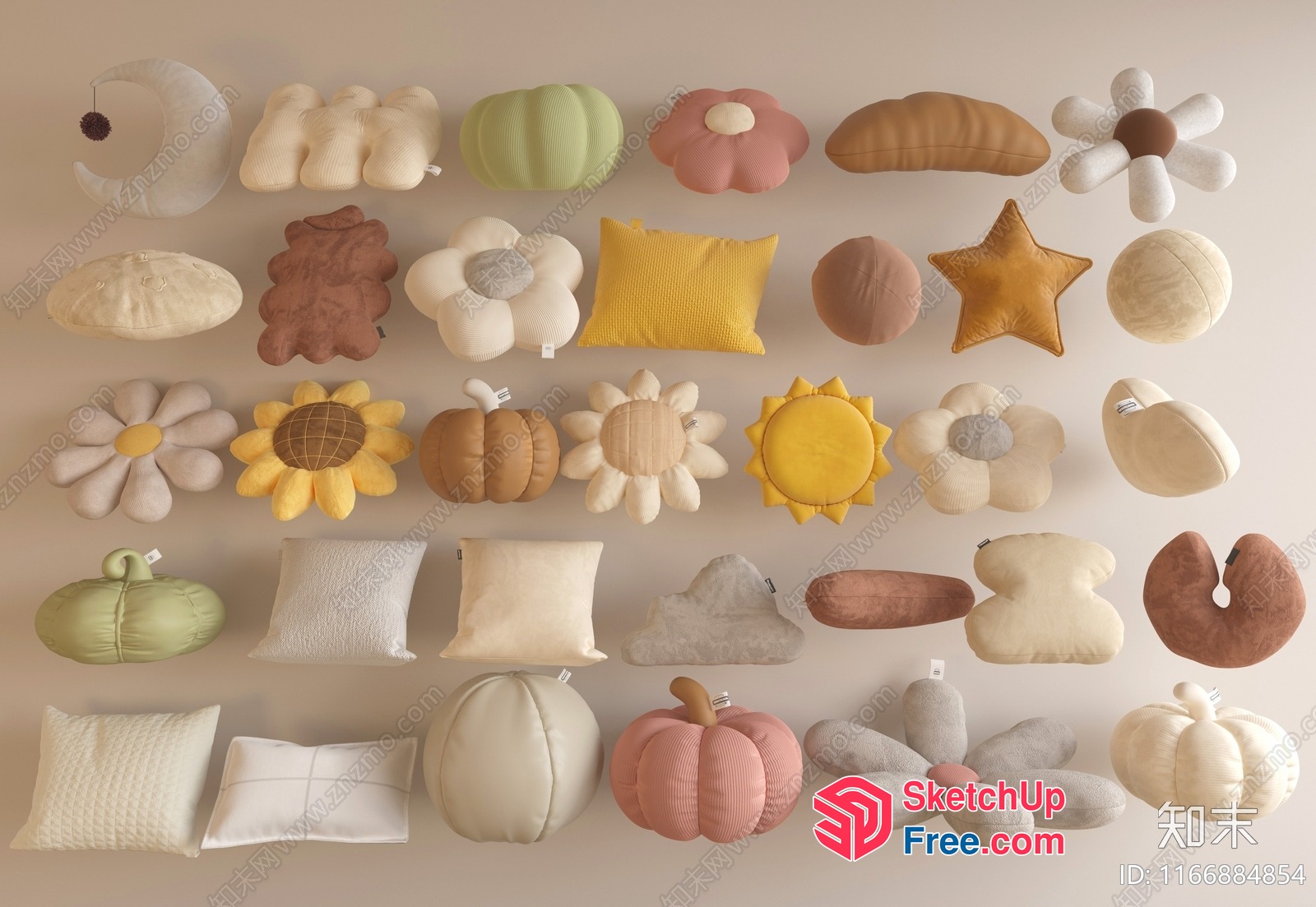 Colorful Plush Pillows In Various Shapes 3D SketchUp File