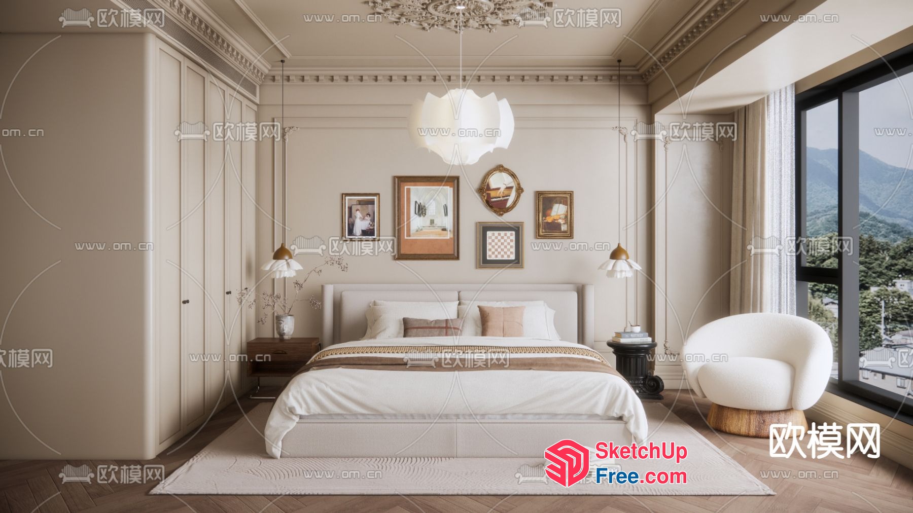 Elegant And Classic European-Style Bedroom 3D SketchUp File