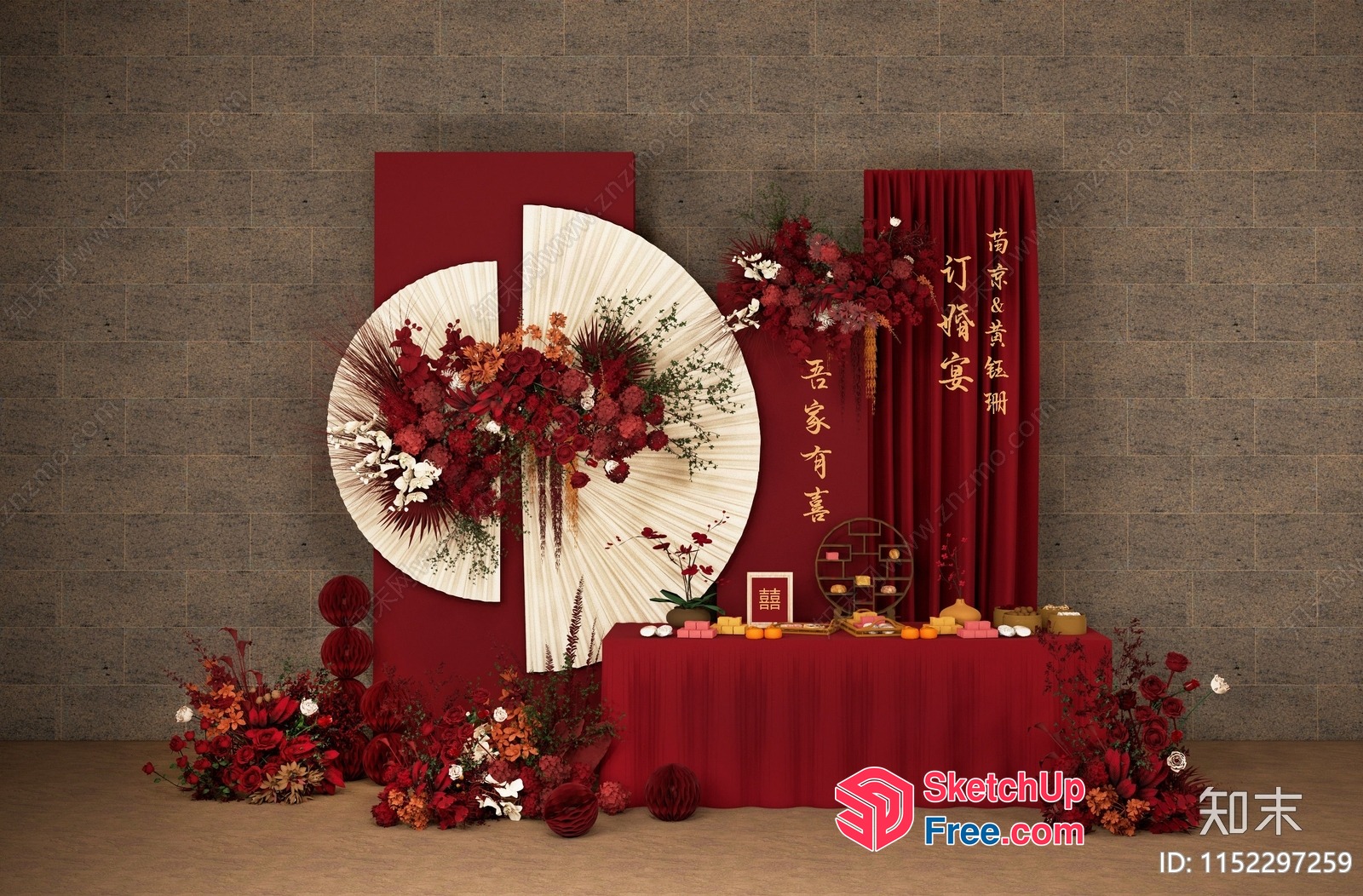 Elegant Red And Gold Asian-Inspired Decor 3D SketchUp File