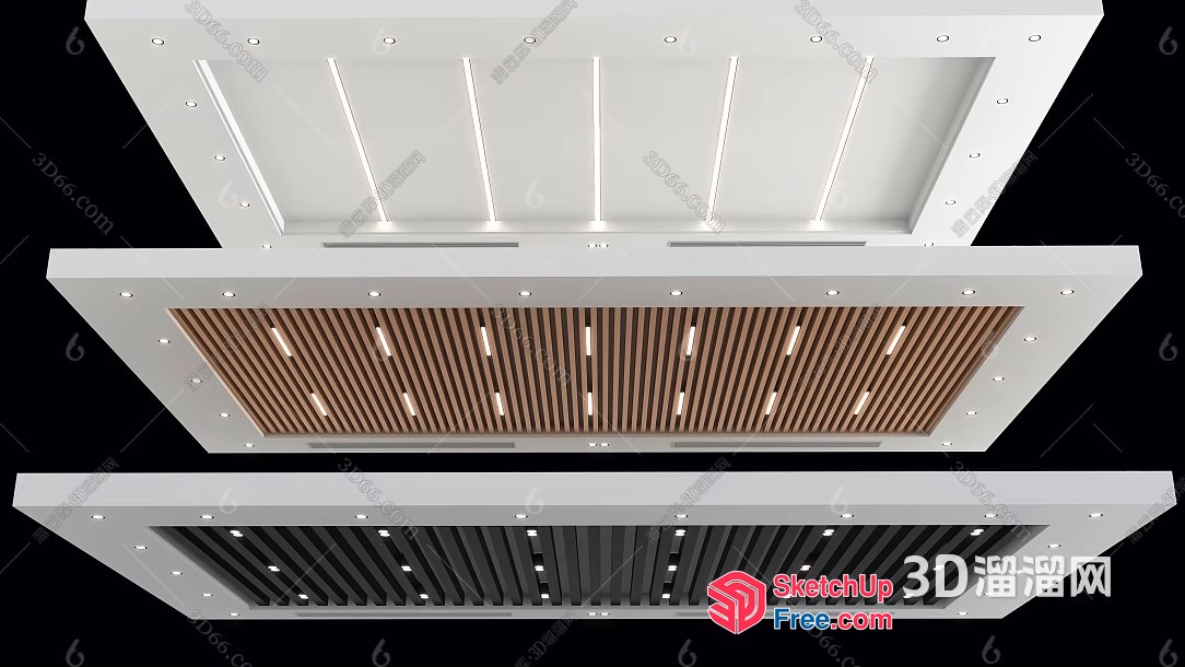 Modern Ceiling Design With Wooden Accents And Recessed Lighting 3D SketchUp File