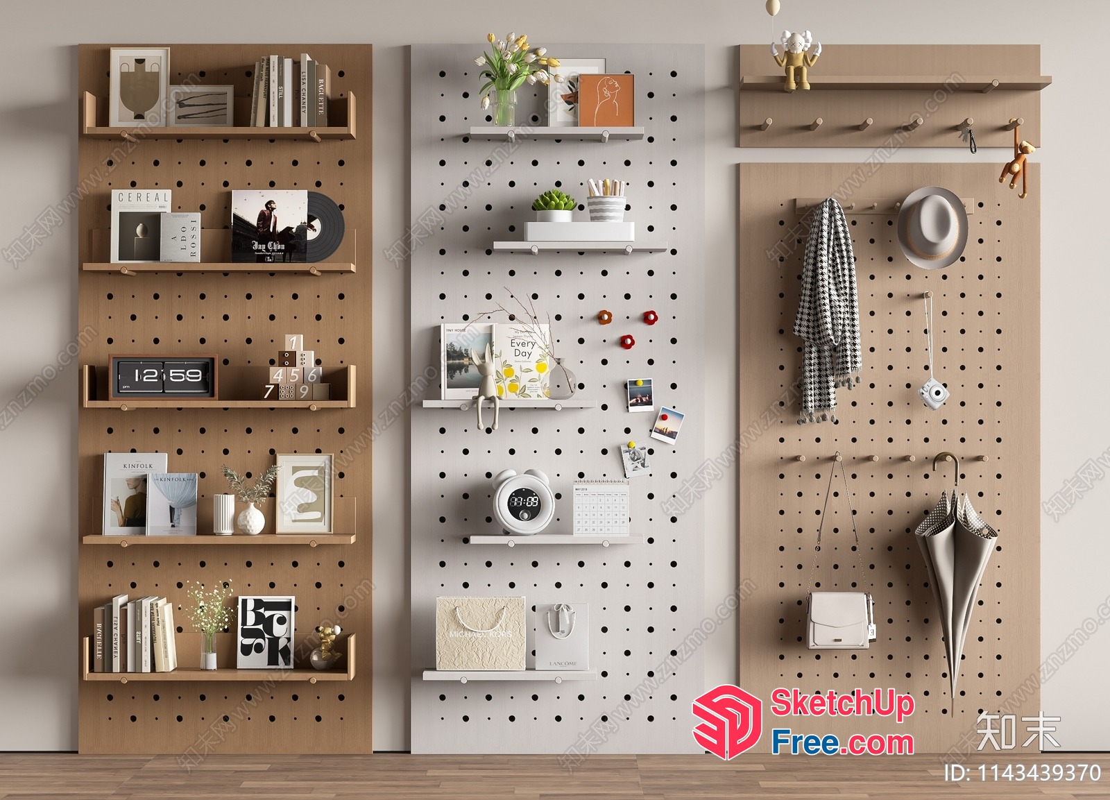 Modern Storage Solutions With Wooden Shelves And Pegboards 3D SketchUp File