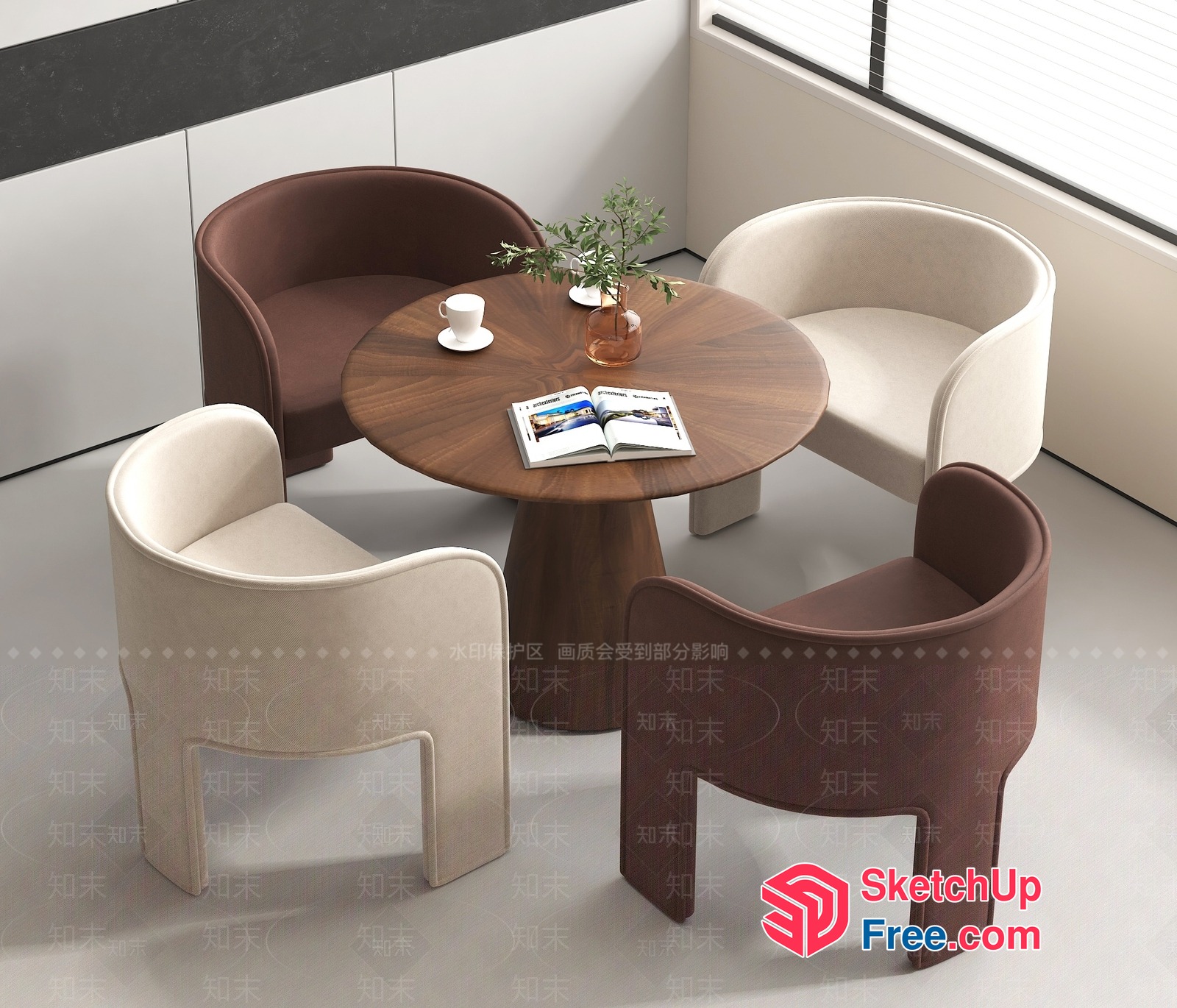 Modern Round Table And Chairs In Neutral Tones 3D SketchUp File