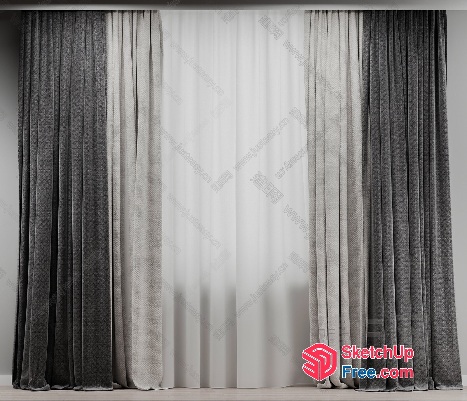 Gray And White Curtain Set 3D SketchUp File