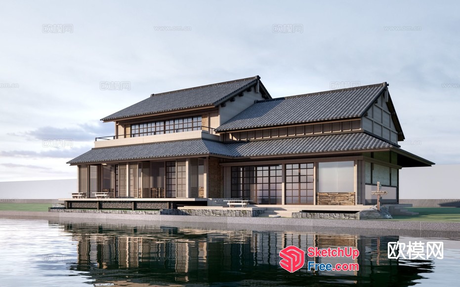Serene Japanese Villa By The Lake 3D SketchUp File