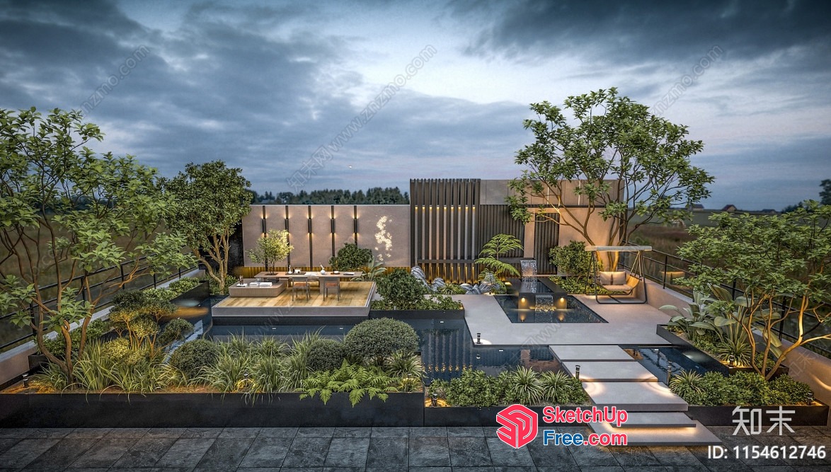 Modern Rooftop Garden With Unique Features 3D SketchUp File