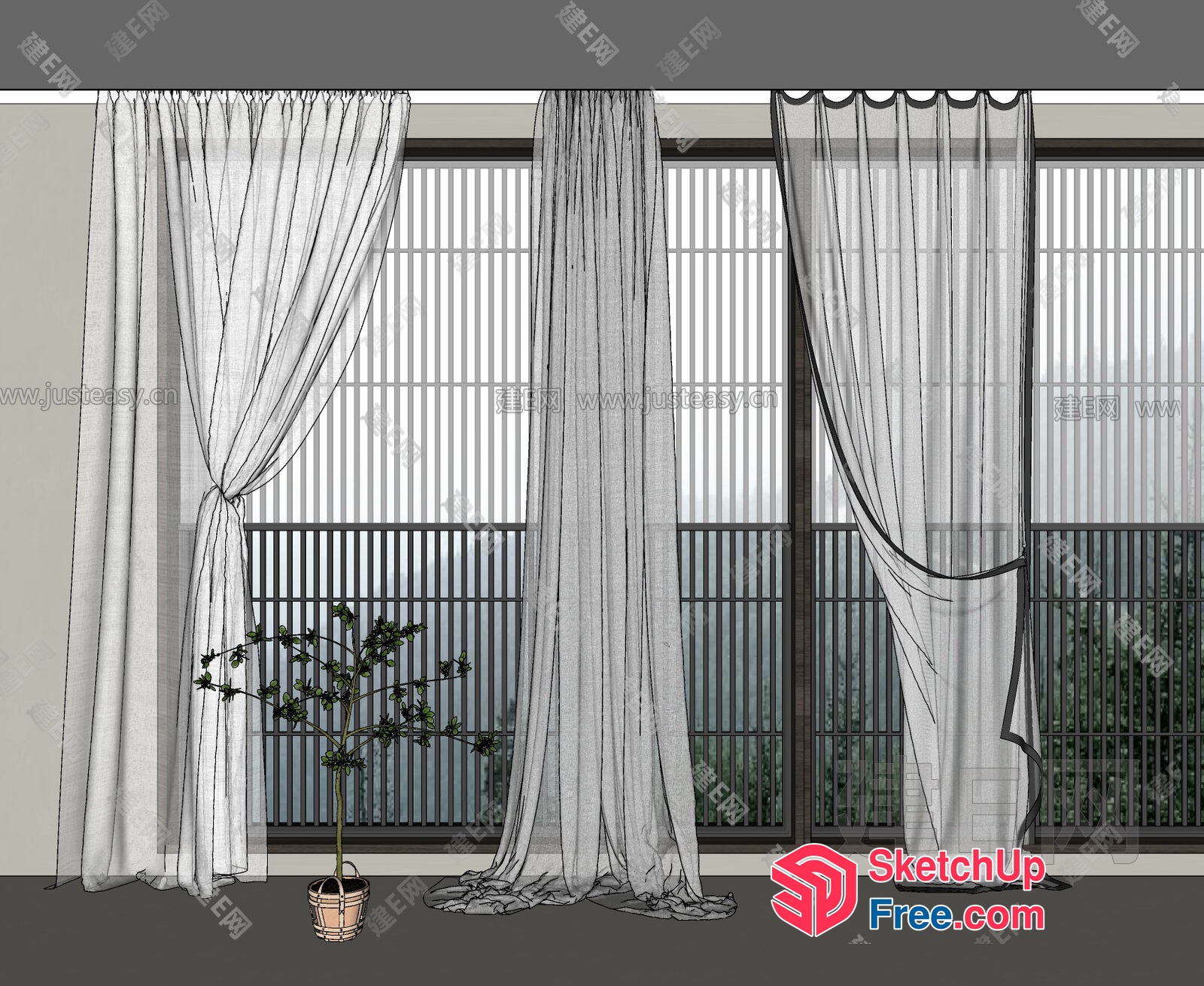 Elegant Glass Curtain Wall Interior 3D SketchUp File