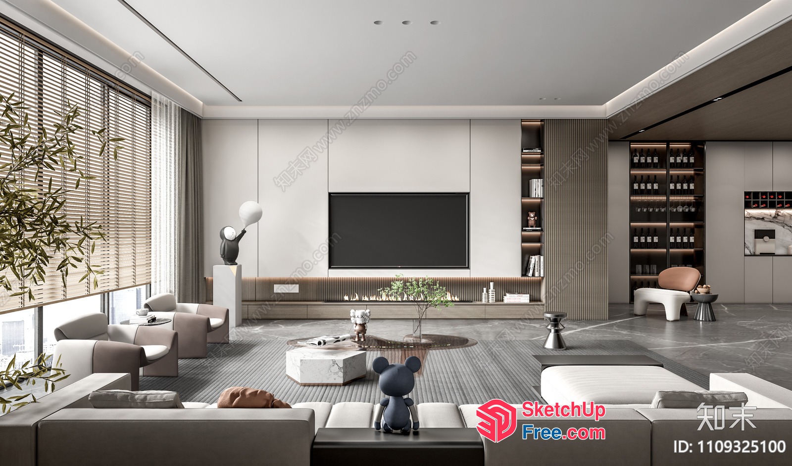 Modern Living Room With Minimalist Decor And Large Tv 3D SketchUp File
