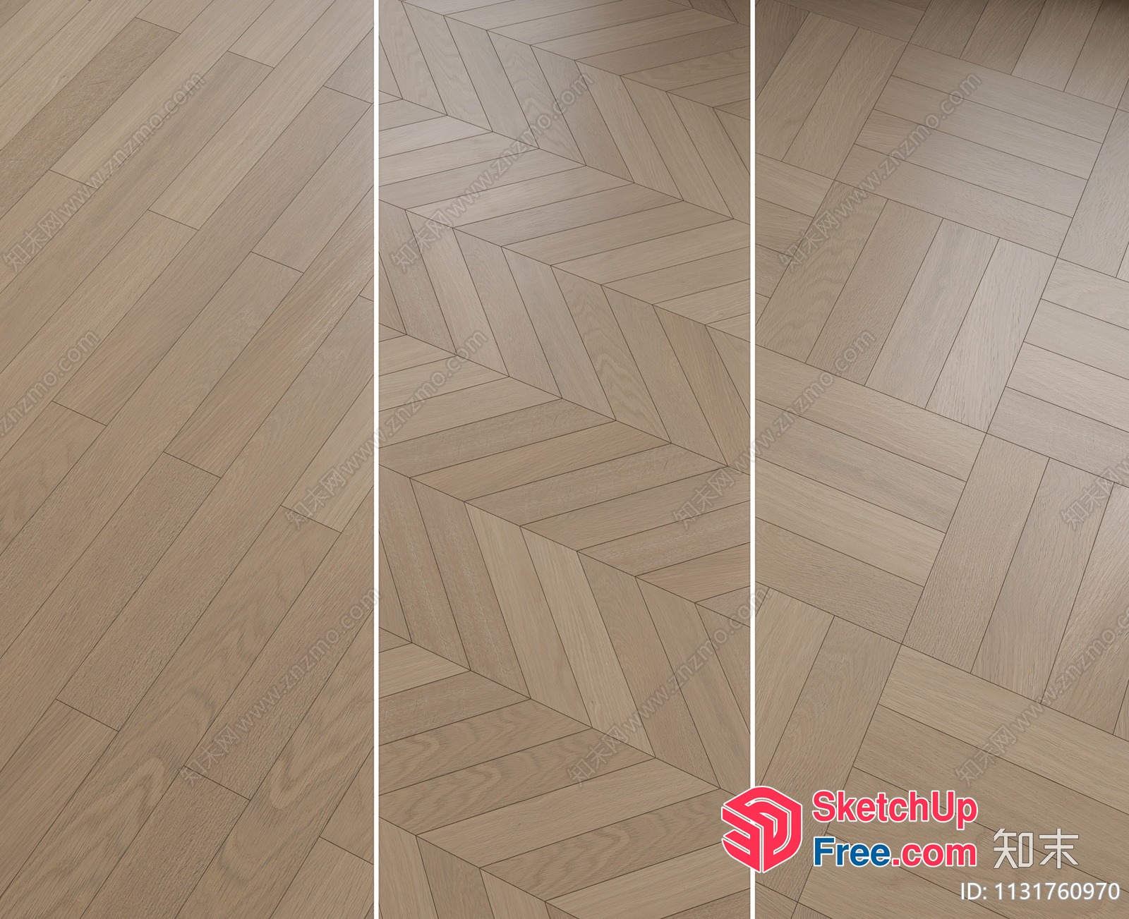 Herringbone Patterned Light-Colored Hardwood Flooring 3D SketchUp File