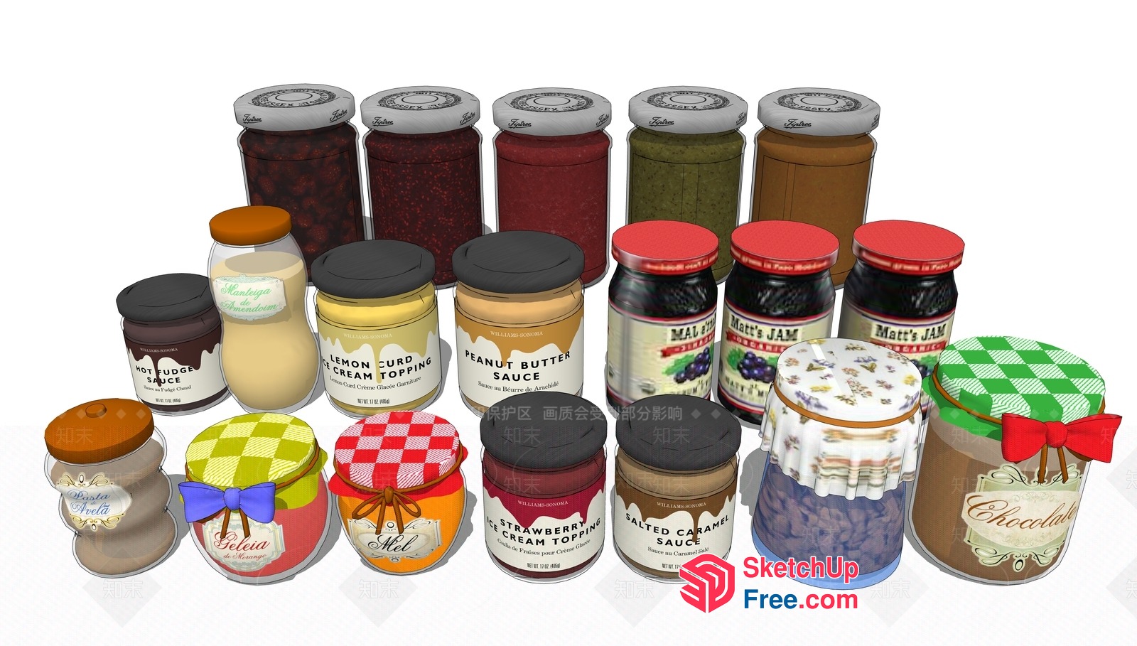 Colorful Jars Of Various Sauces And Toppings 3D SketchUp File