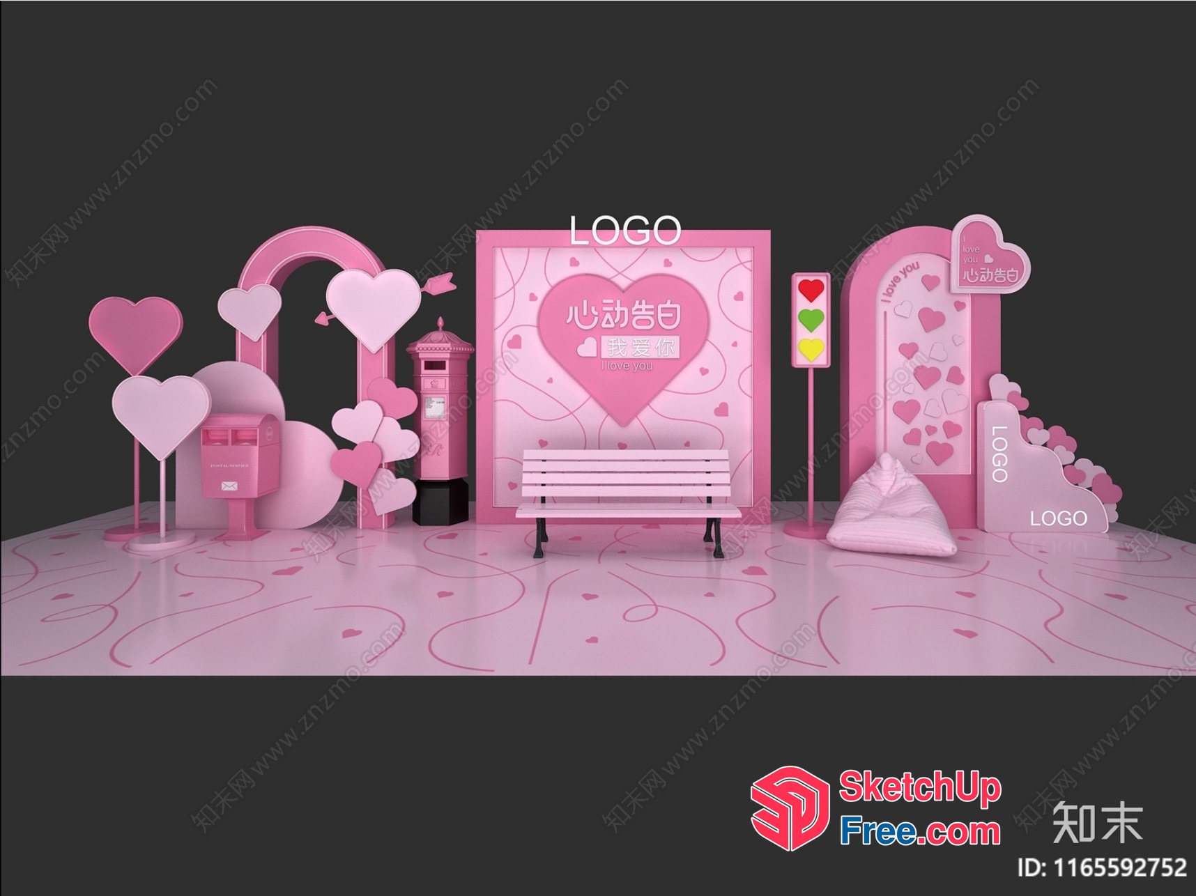Heart-Themed Interior Decor With Pink And White Accents 3D SketchUp File