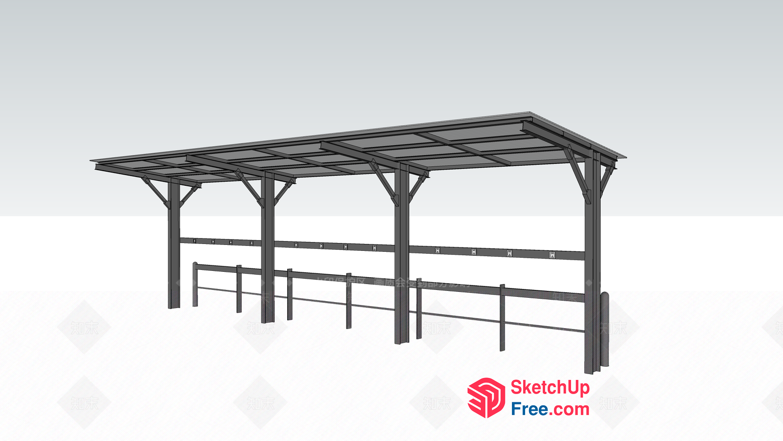 Outdoor Carport With Roof And Fence 3D SketchUp File