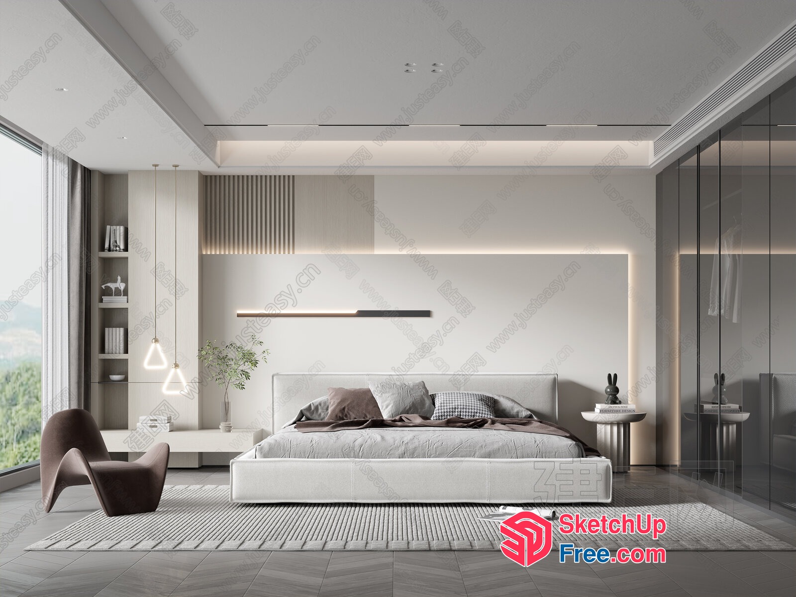 Elegant Minimalist Modern Bedroom Interior 3D SketchUp File