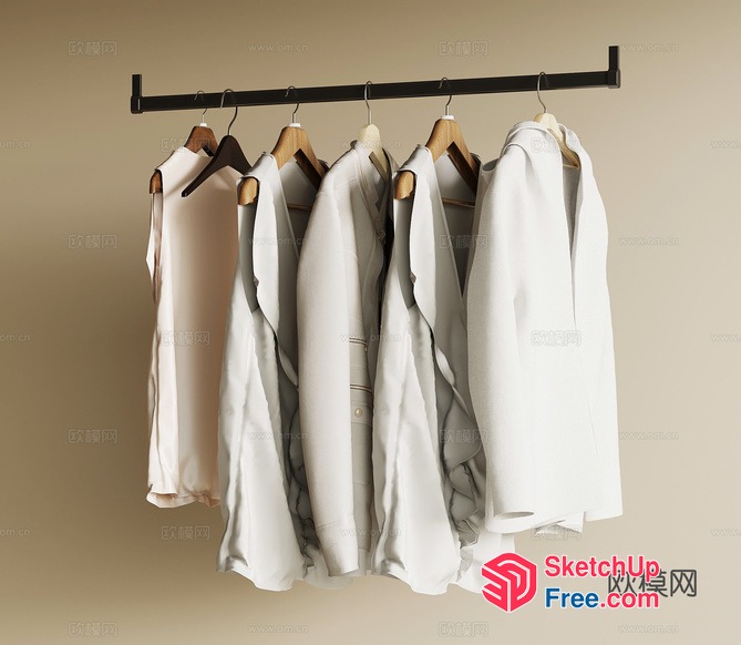 White Clothing Hanging On A Black Metal Bar 3D SketchUp File