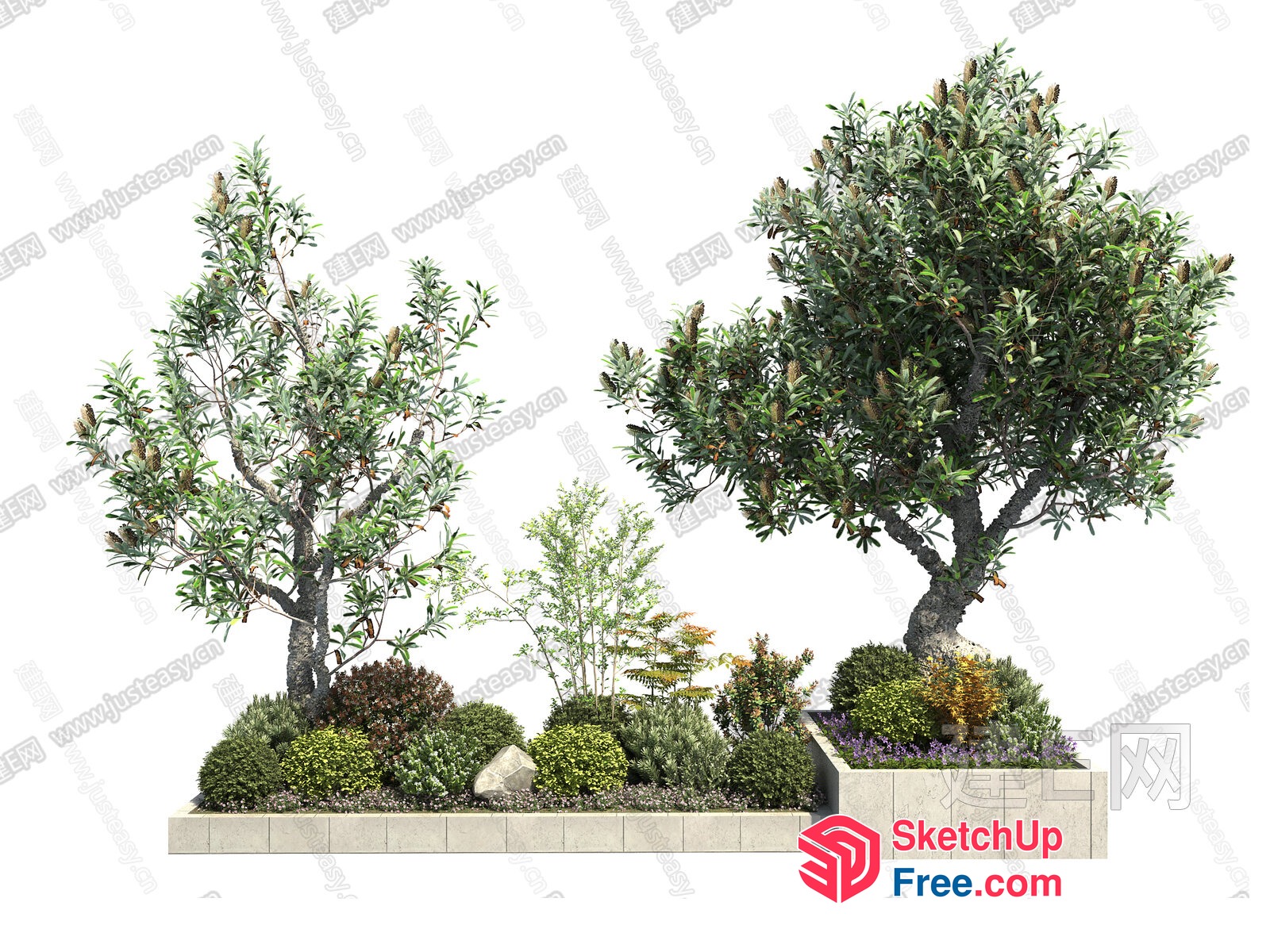 Modern Garden Design With Trees And Plants 3D SketchUp File