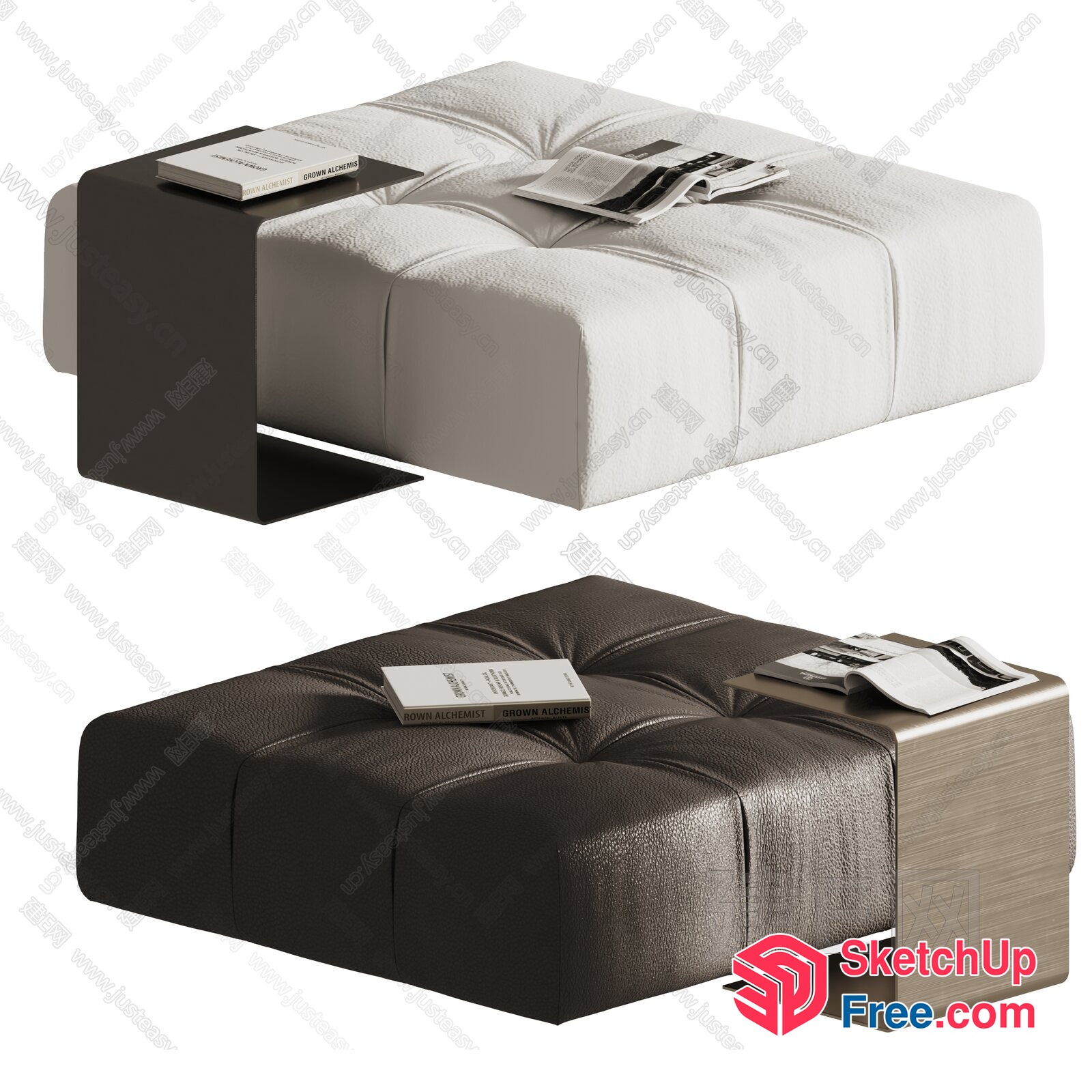 Modern Leather And Wood Furniture Set 3D SketchUp File