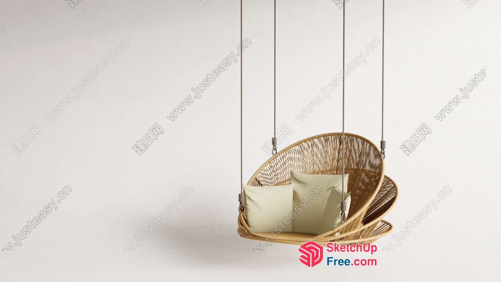 Cozy Rattan Hanging Chair With Pillows 3D SketchUp File
