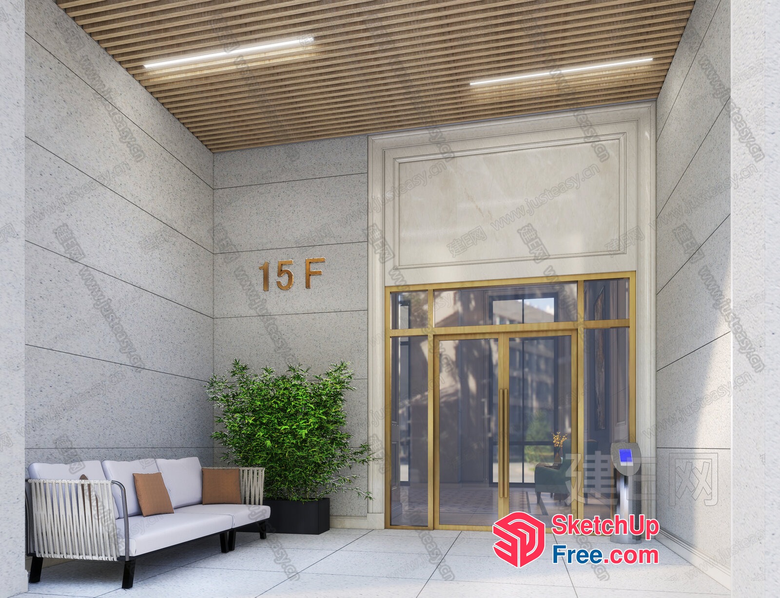 Modern Entranceway With Elevator And Glass Door 3D SketchUp File