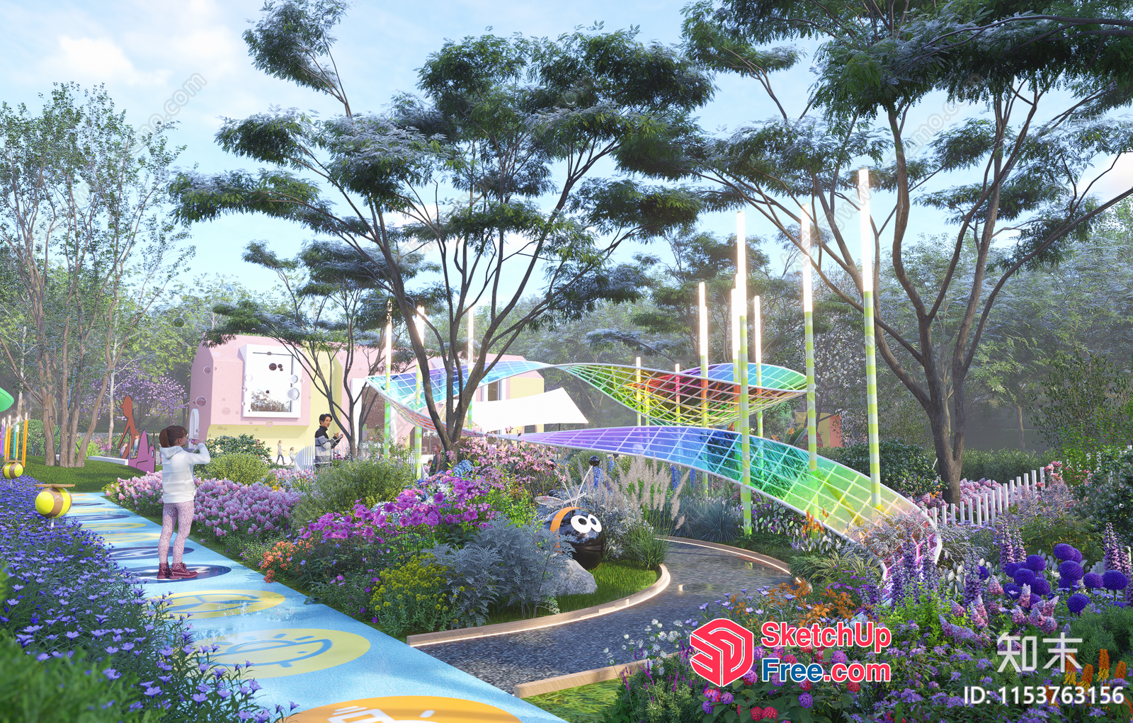 Colorful Outdoor Playground With Vibrant Flowers And Trees 3D SketchUp File