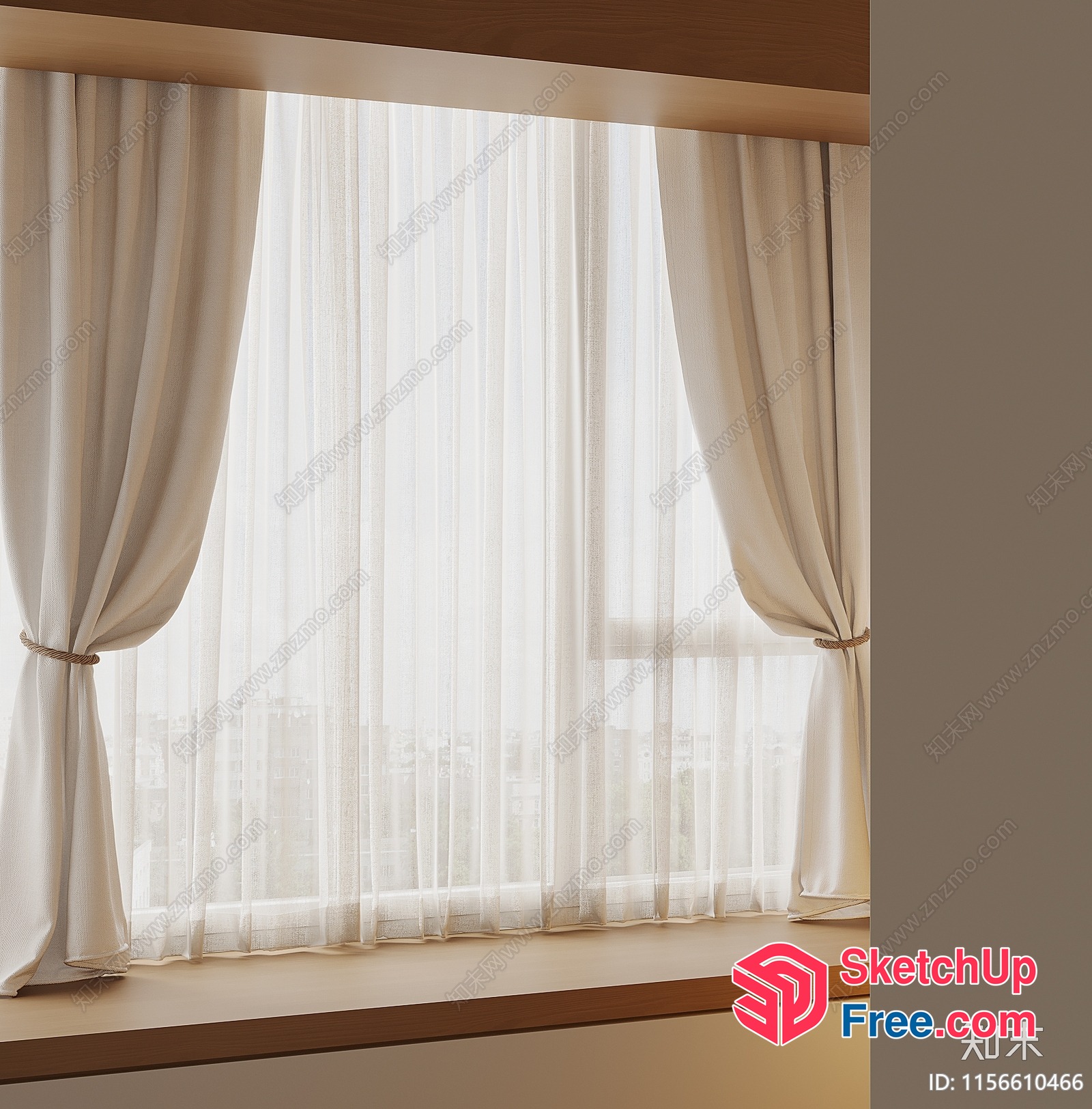 Elegant White Sheer Curtains 3D SketchUp File