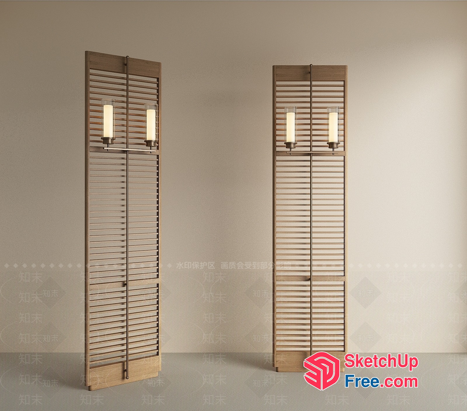 Tall Wooden Partition Slat Wall Lights 3D SketchUp File