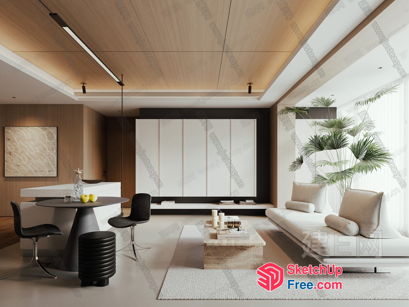 Modern Minimalist Living Room With Natural Light 3D SketchUp File