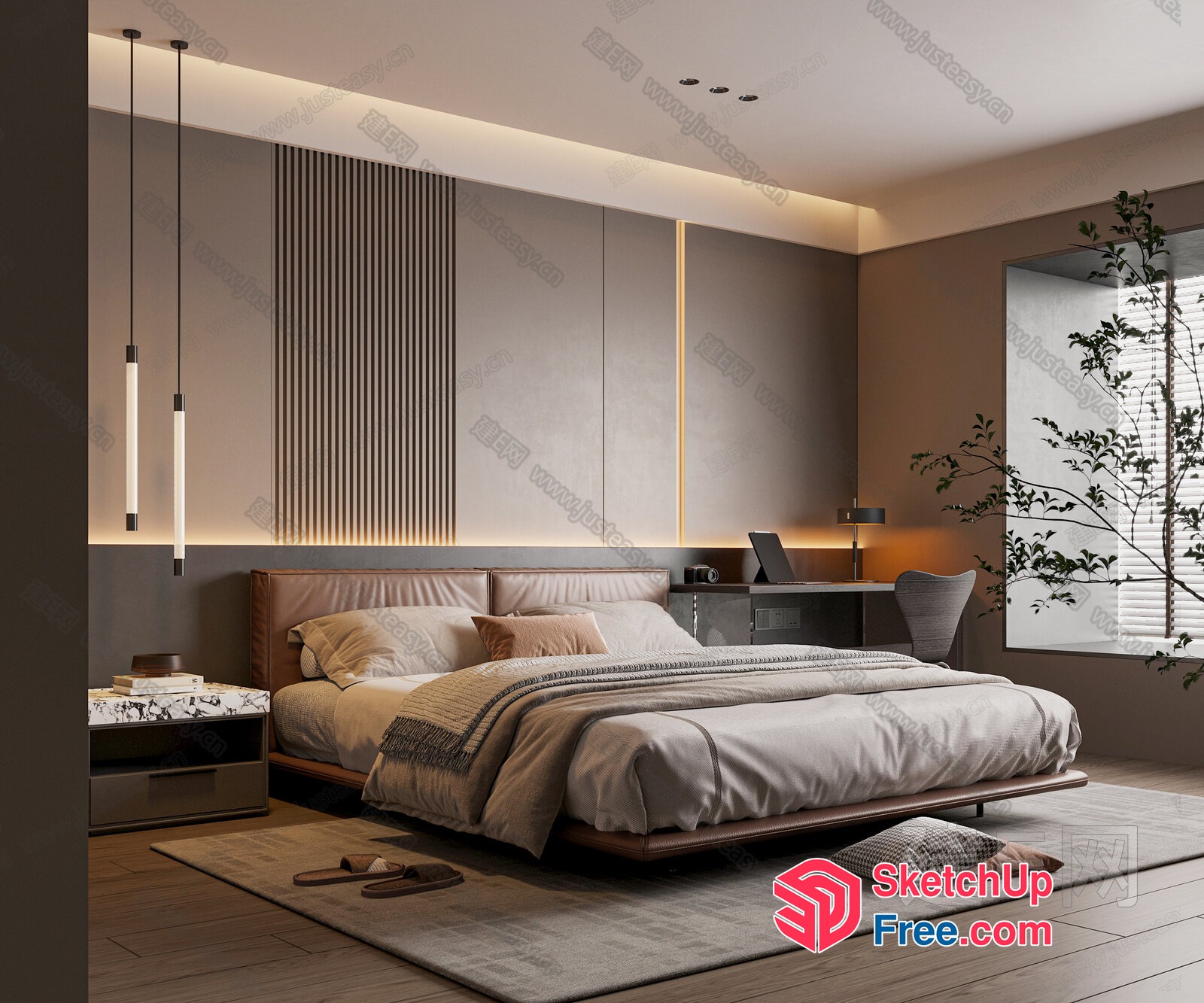 Modern Minimalist Bedroom With Sleek Furniture And Natural Light 3D SketchUp File