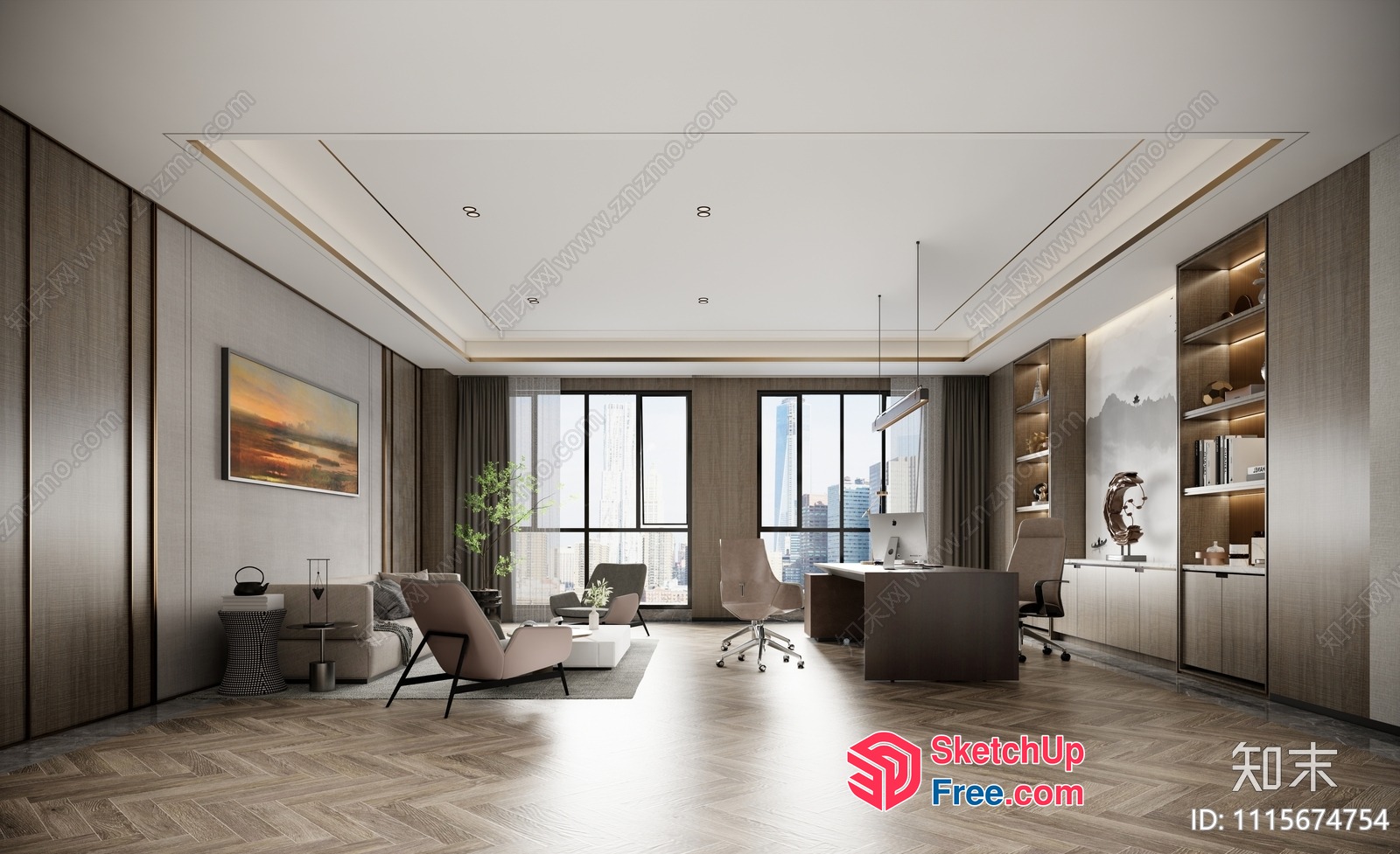 Modern Office Space With City View 3D SketchUp File