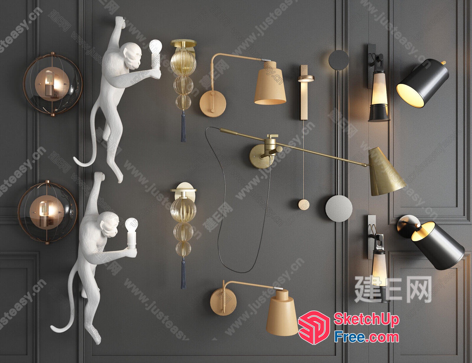 Modern Lighting And Decorative Monkey Figures 3D SketchUp File
